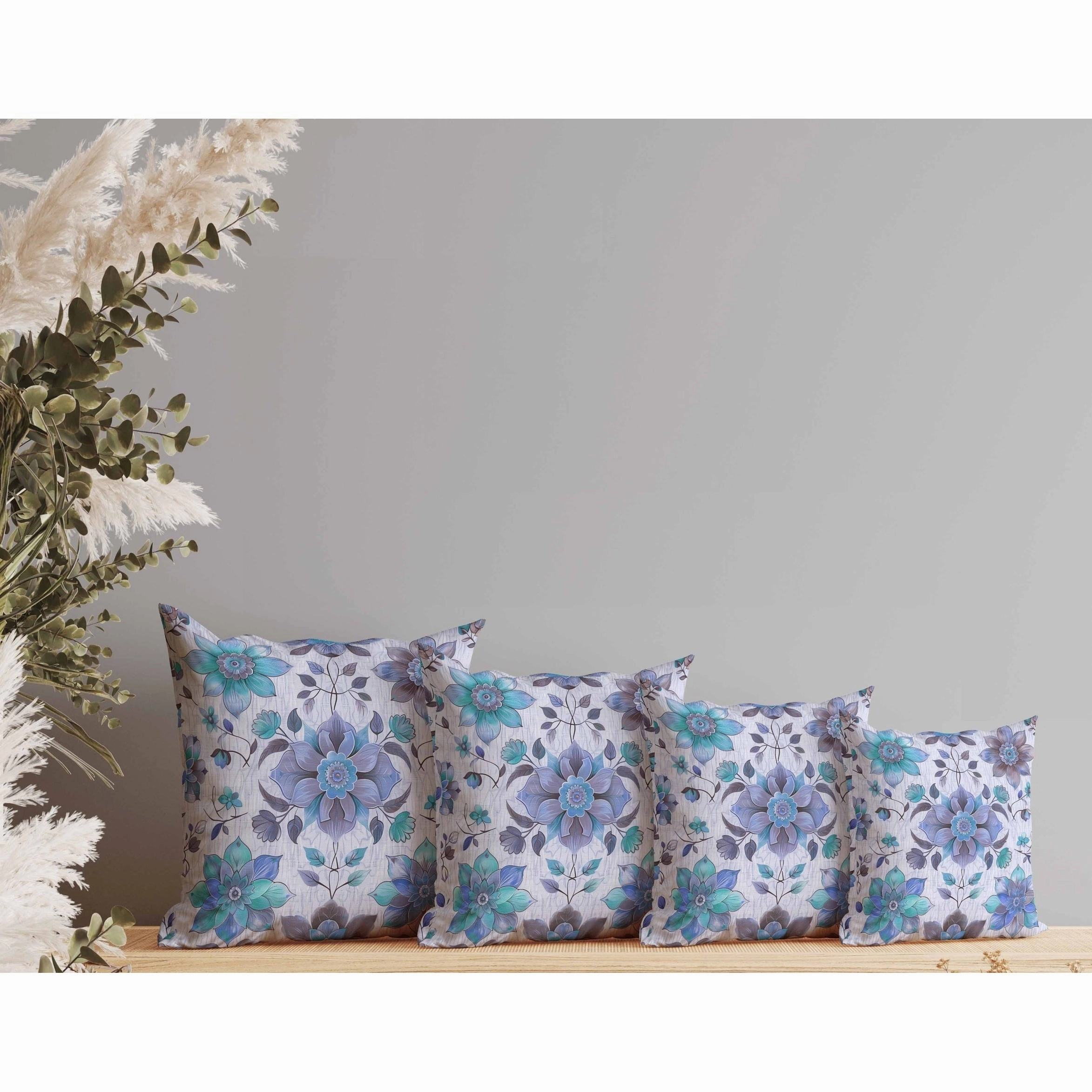 Retro Floral Faux Suede Reversible Throw Pillow Blue and Violet