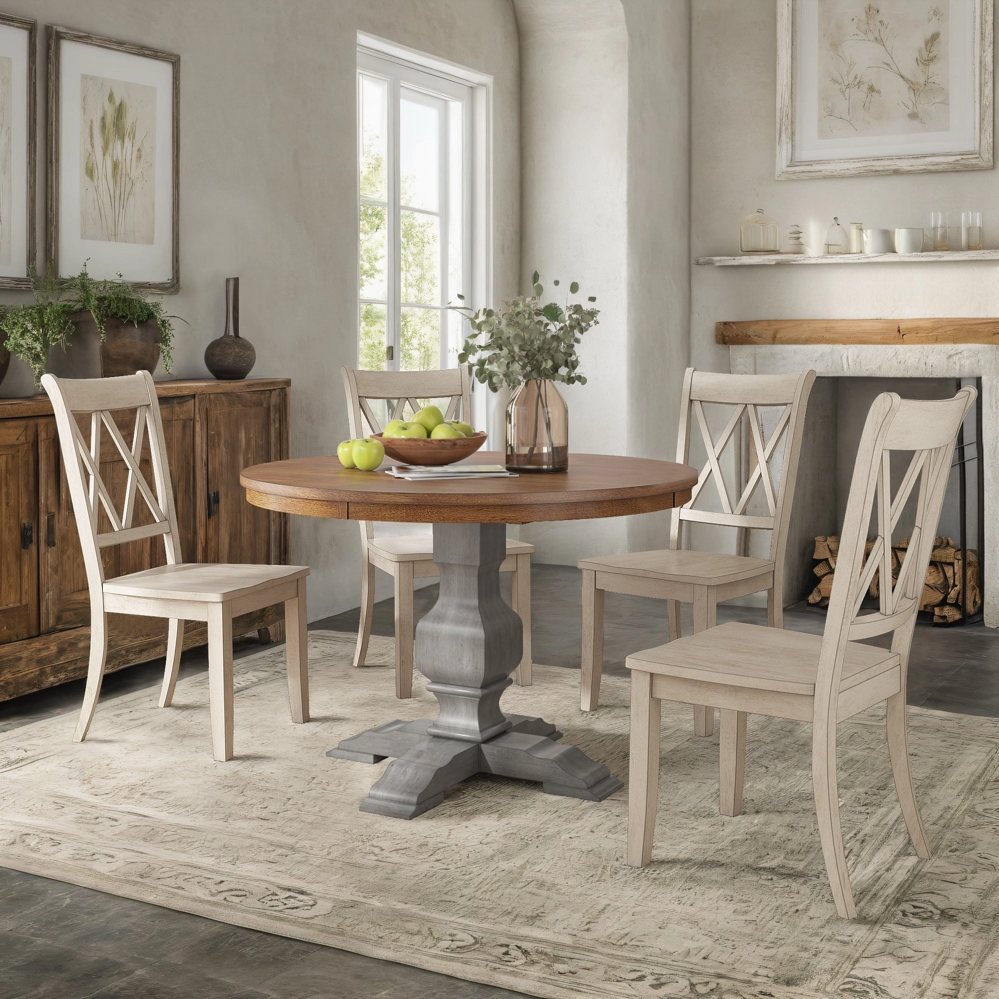 Ronda 45 Round Solid Wood Top Dining Set with X-Back Chairs