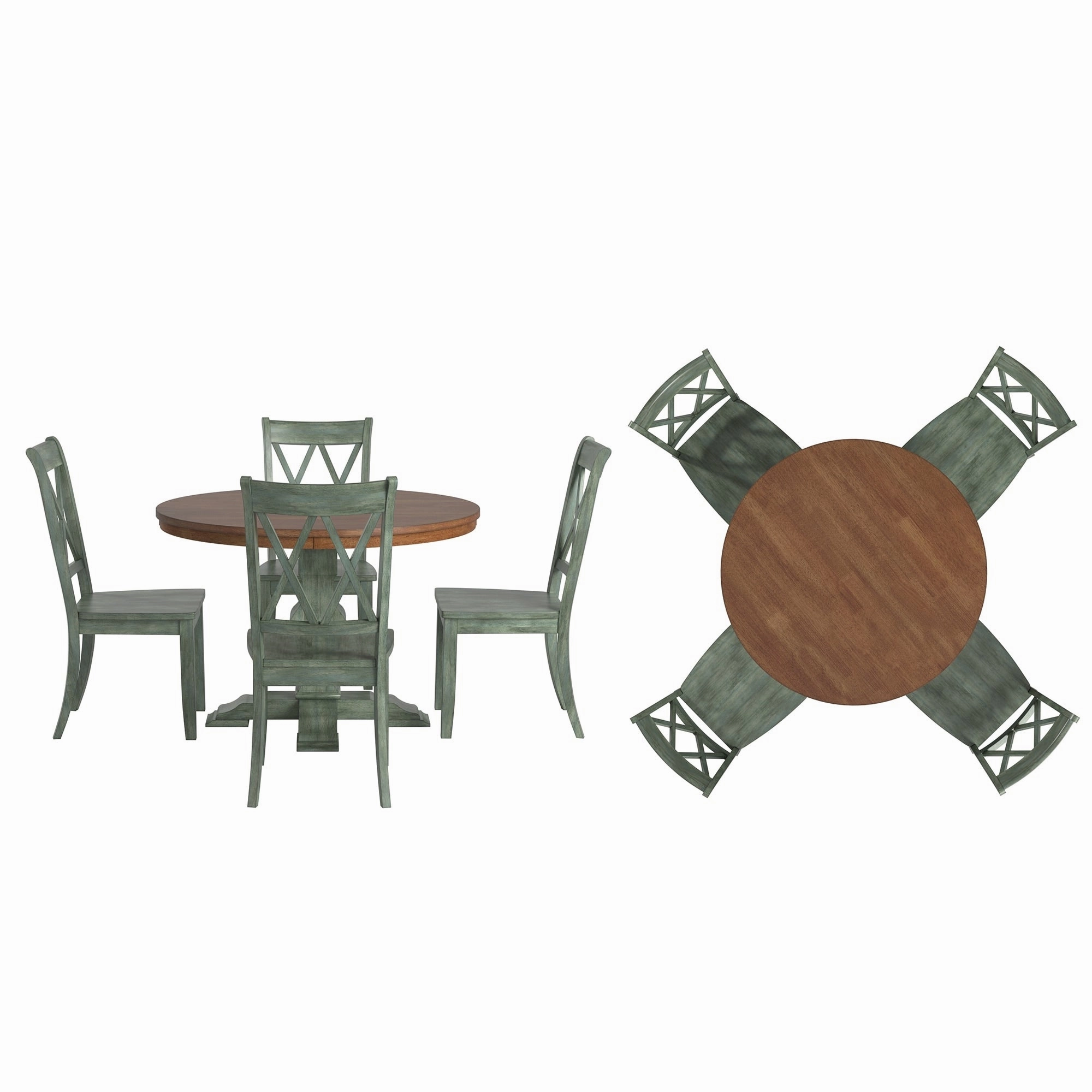 Ronda 45 Round Solid Wood Top Dining Set with X-Back Chairs
