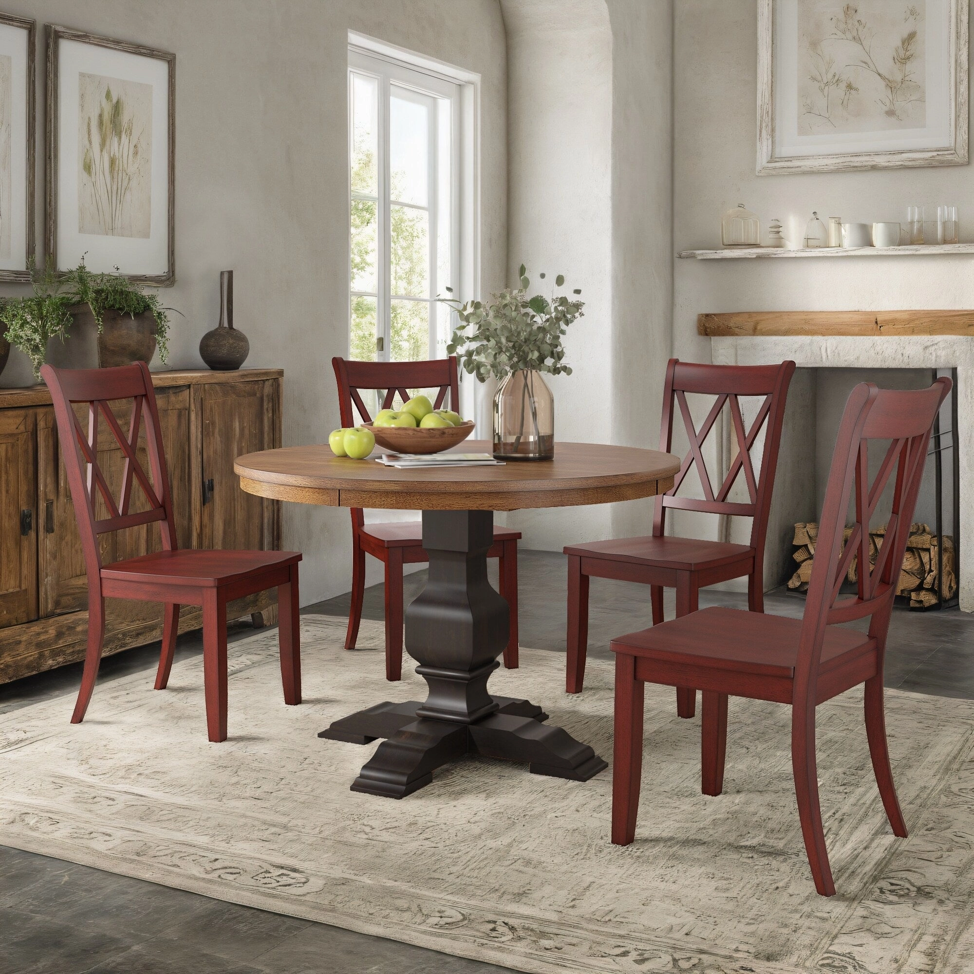 Ronda 45 Round Solid Wood Top Dining Set with X-Back Chairs