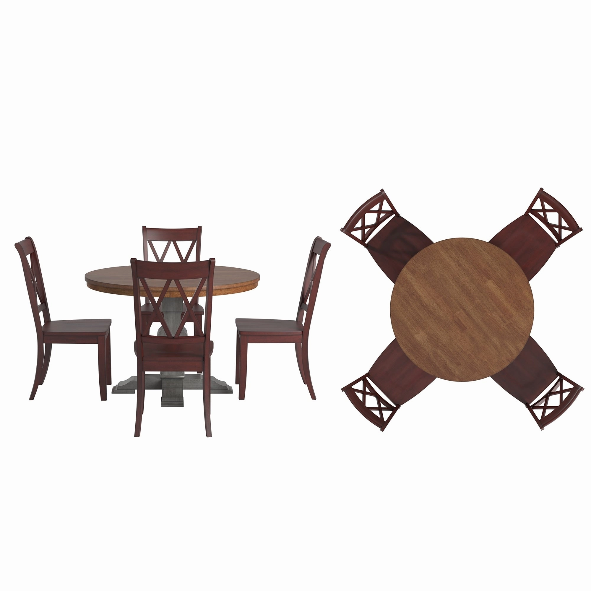 Ronda 45 Round Solid Wood Top Dining Set with X-Back Chairs