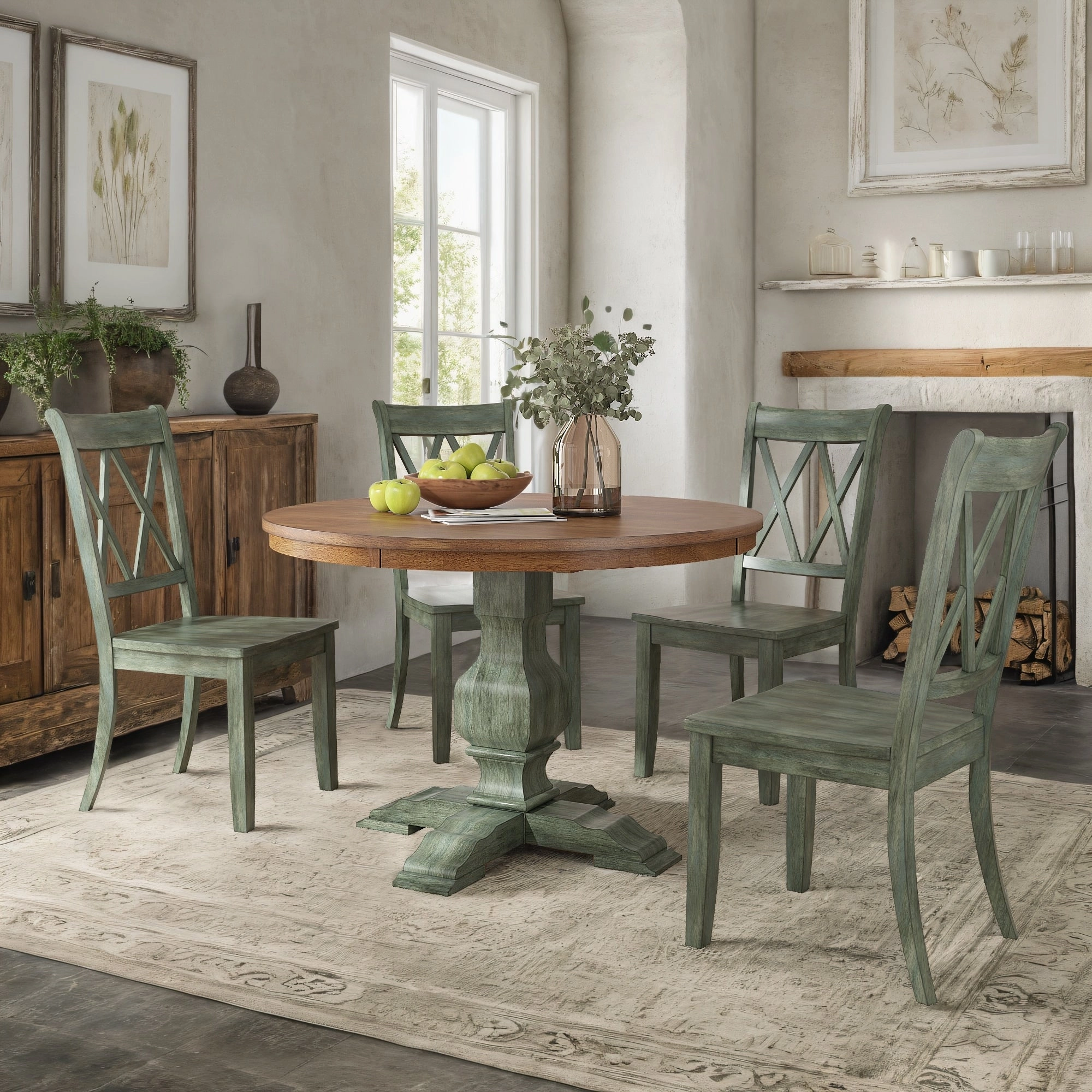 Ronda 45 Round Solid Wood Top Dining Set with X-Back Chairs