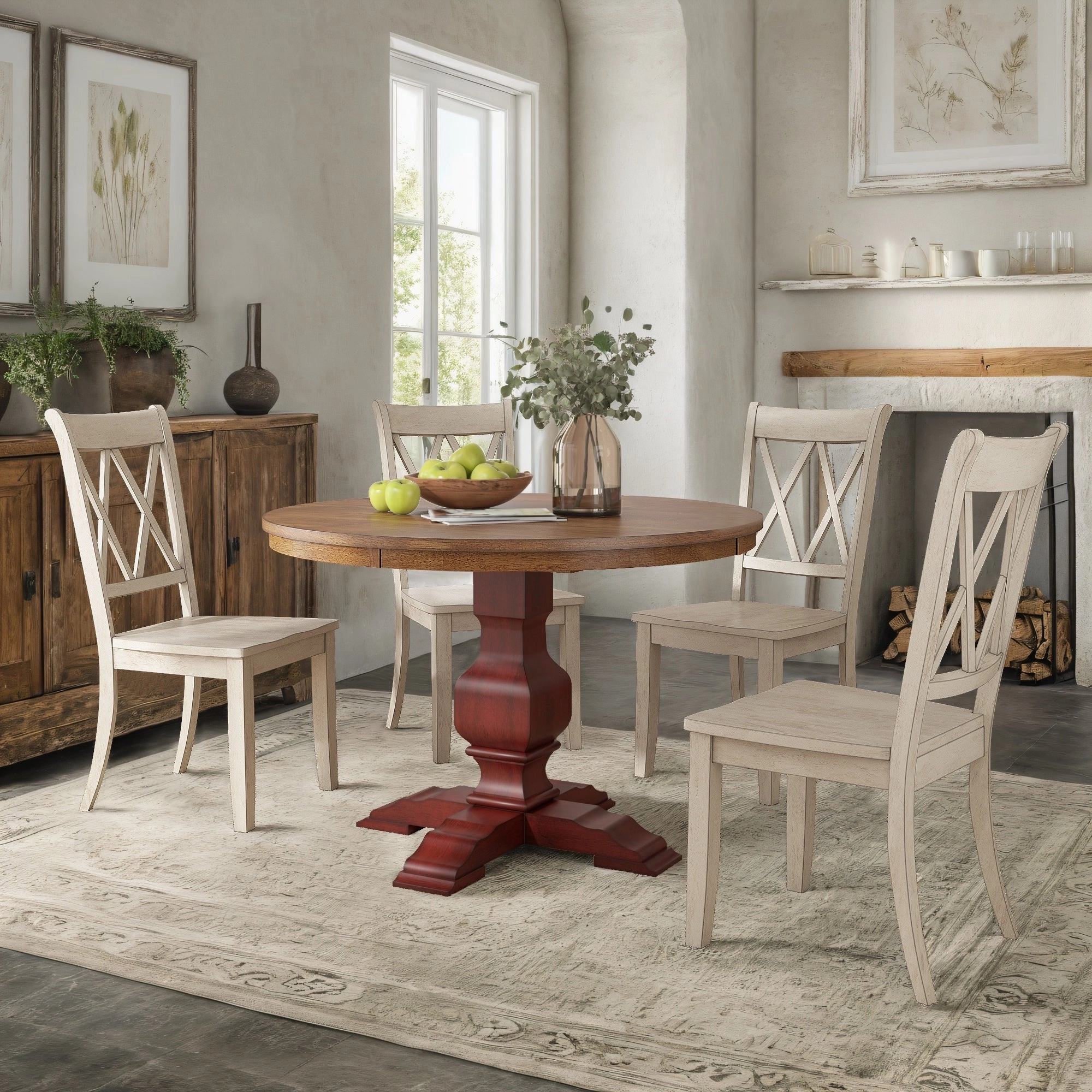 Ronda 45 Round Solid Wood Top Dining Set with X-Back Chairs