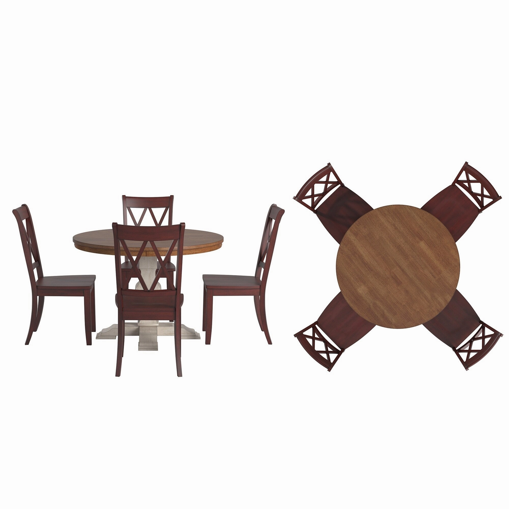 Ronda 45 Round Solid Wood Top Dining Set with X-Back Chairs