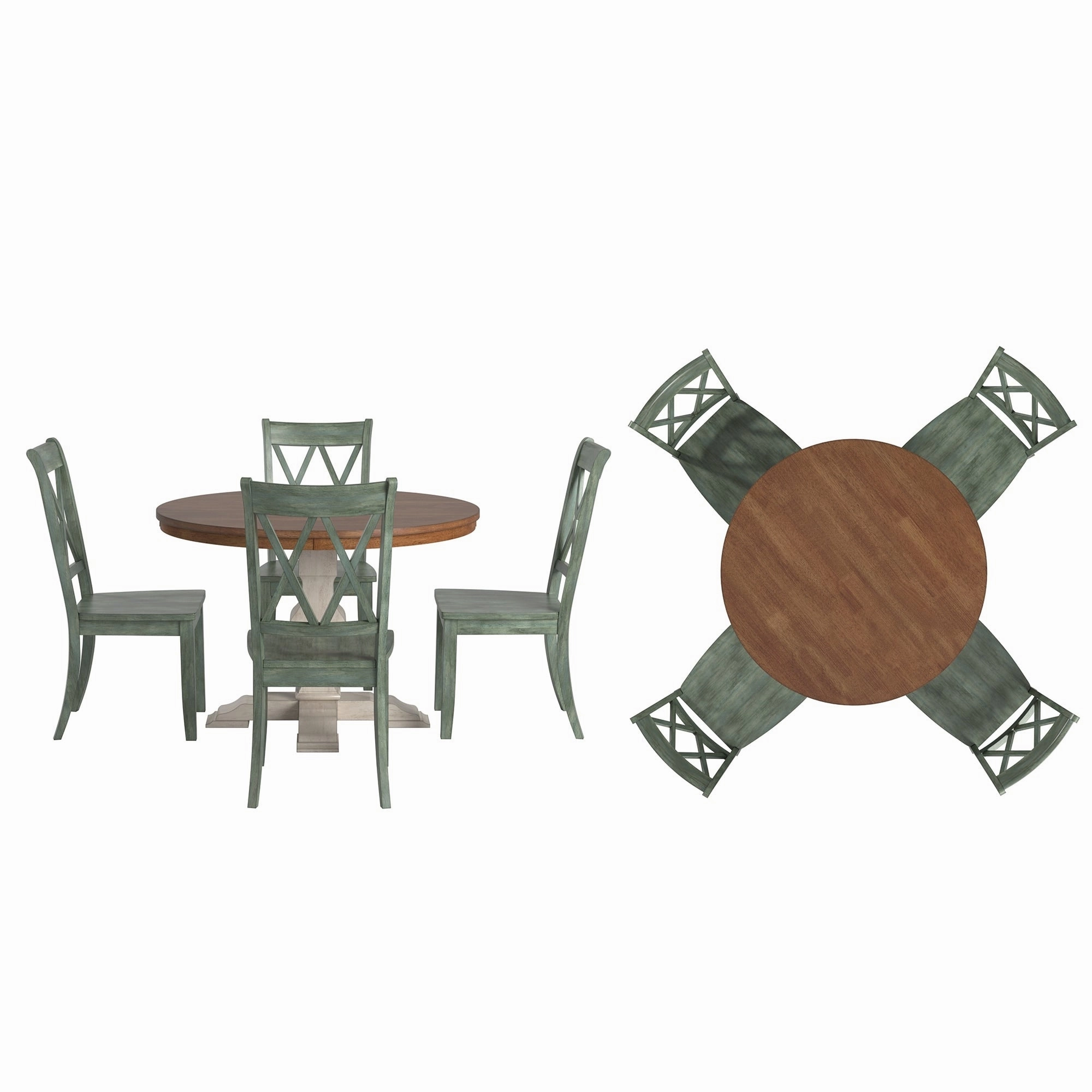Ronda 45 Round Solid Wood Top Dining Set with X-Back Chairs