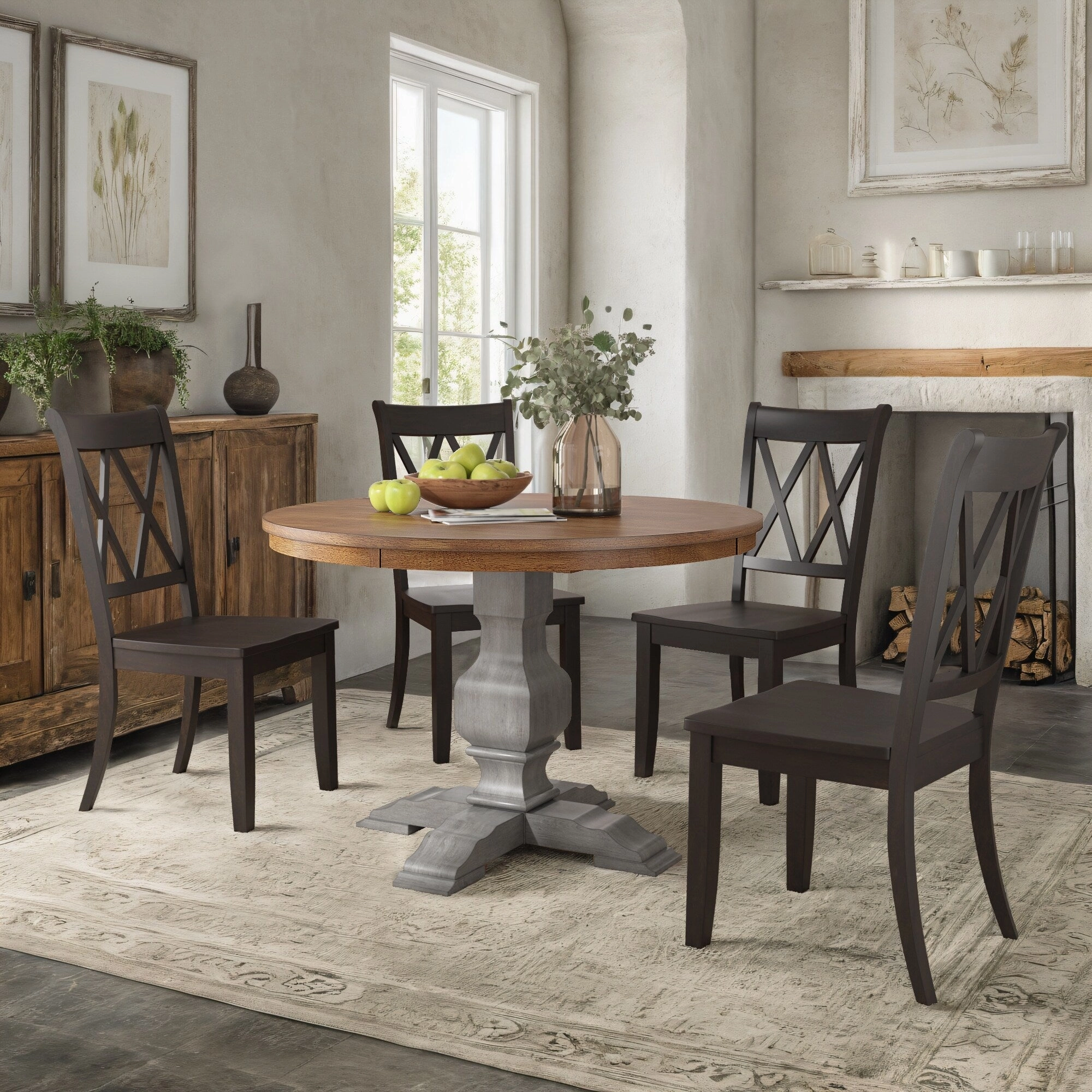 Ronda 45 Round Solid Wood Top Dining Set with X-Back Chairs