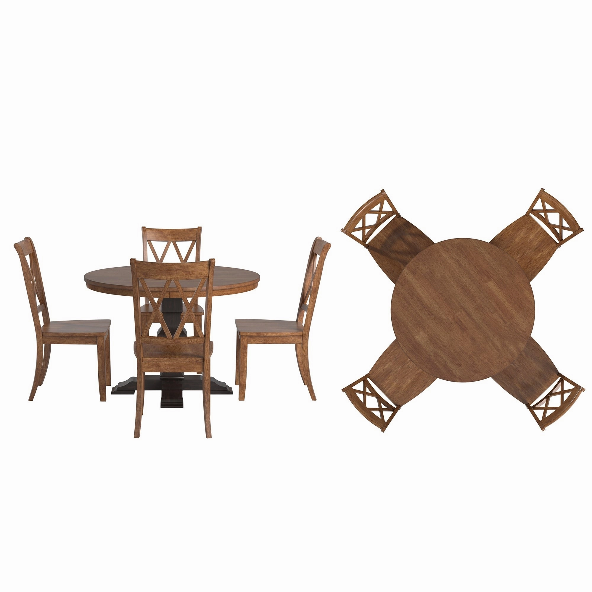 Ronda 45 Round Solid Wood Top Dining Set with X-Back Chairs