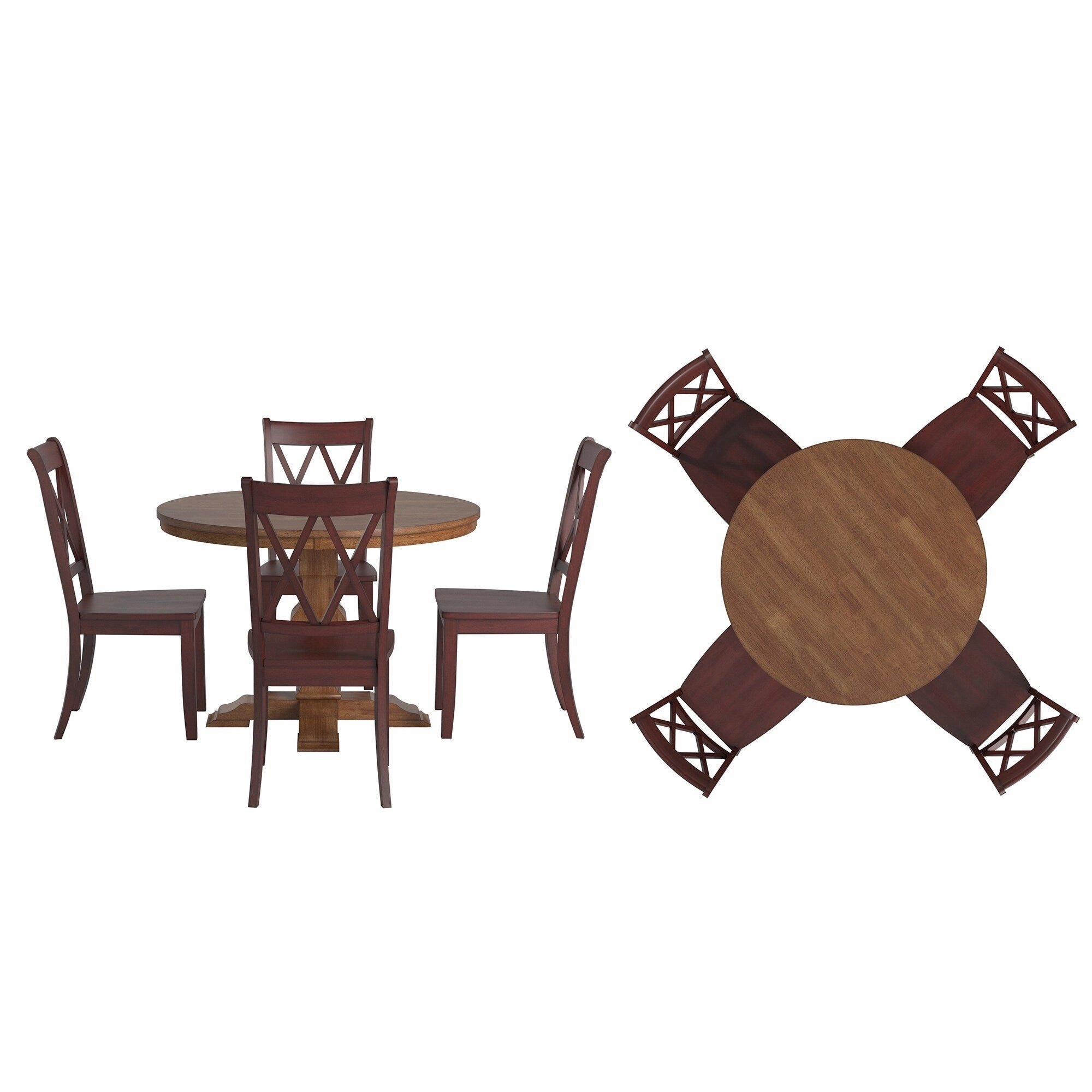 Ronda 45 Round Solid Wood Top Dining Set with X-Back Chairs