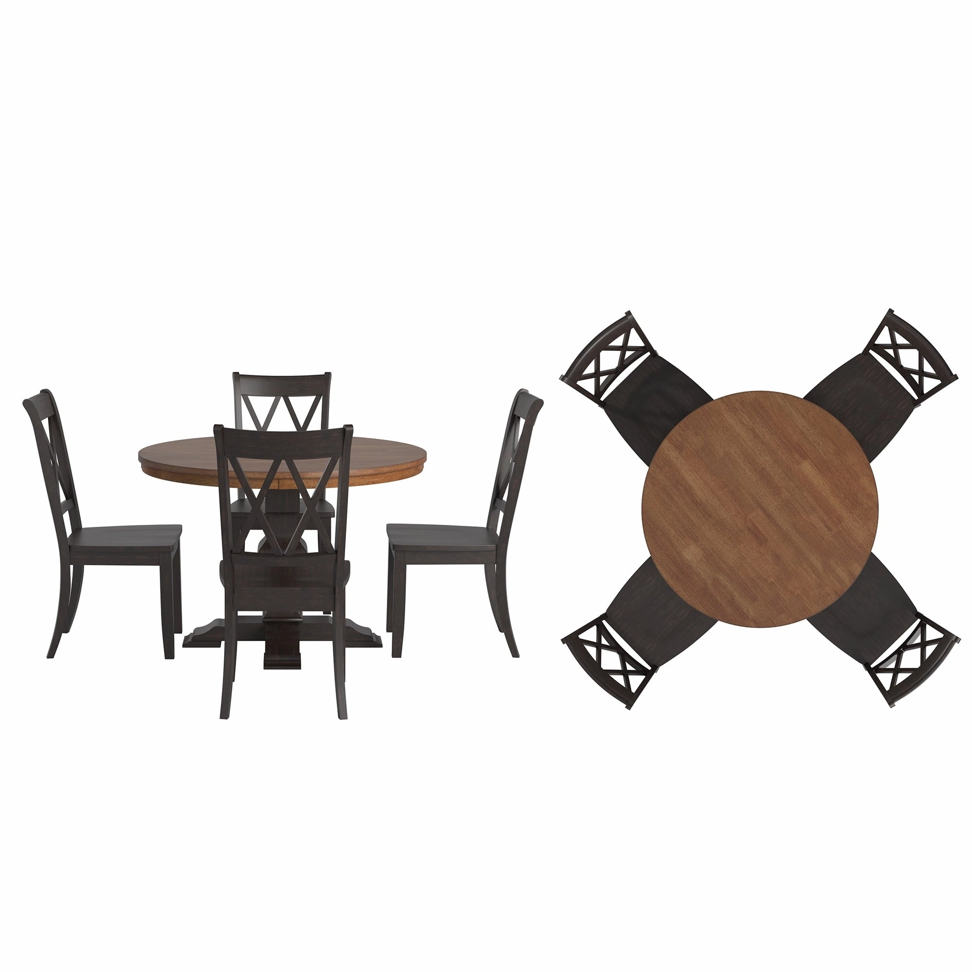 Ronda 45 Round Solid Wood Top Dining Set with X-Back Chairs