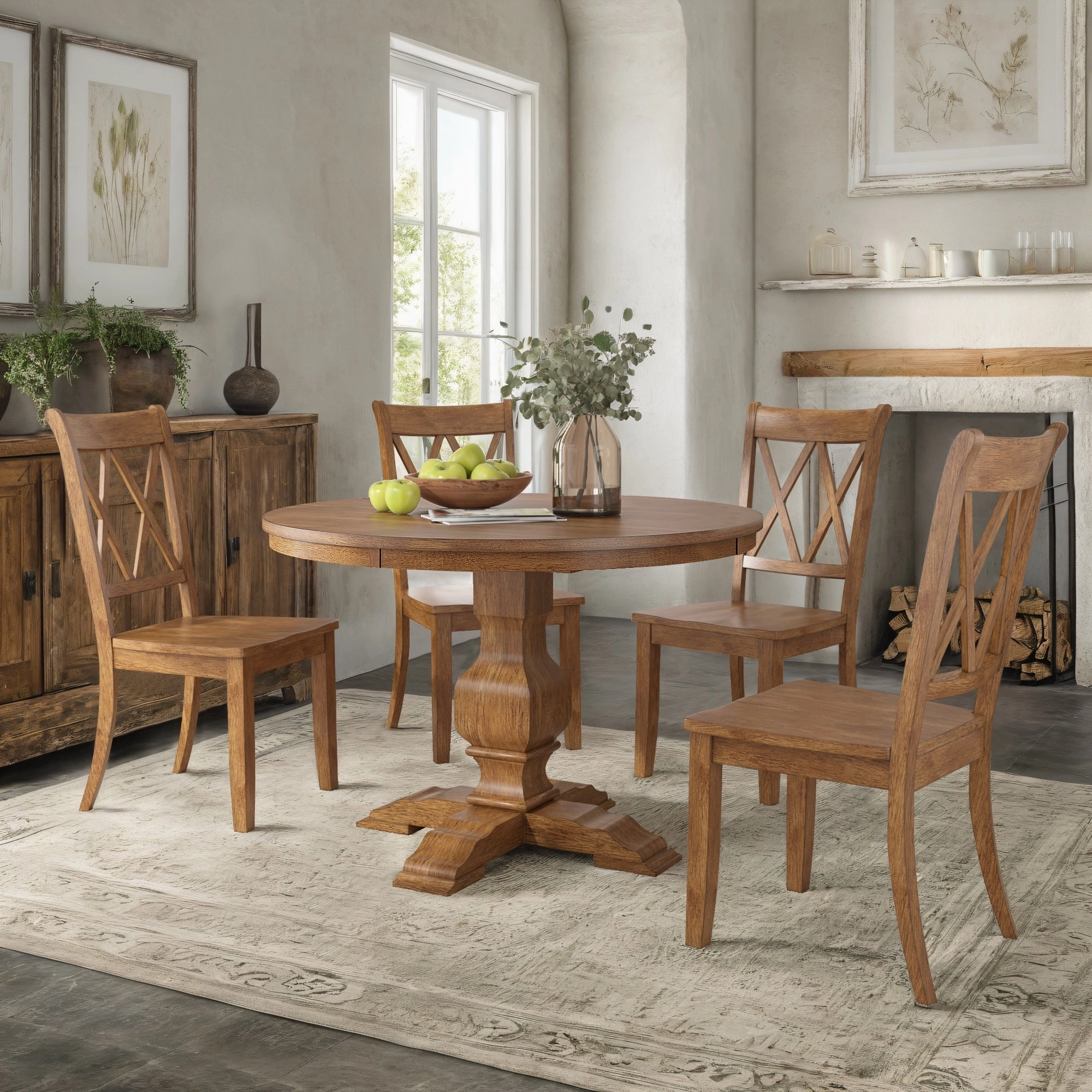 Ronda 45 Round Solid Wood Top Dining Set with X-Back Chairs