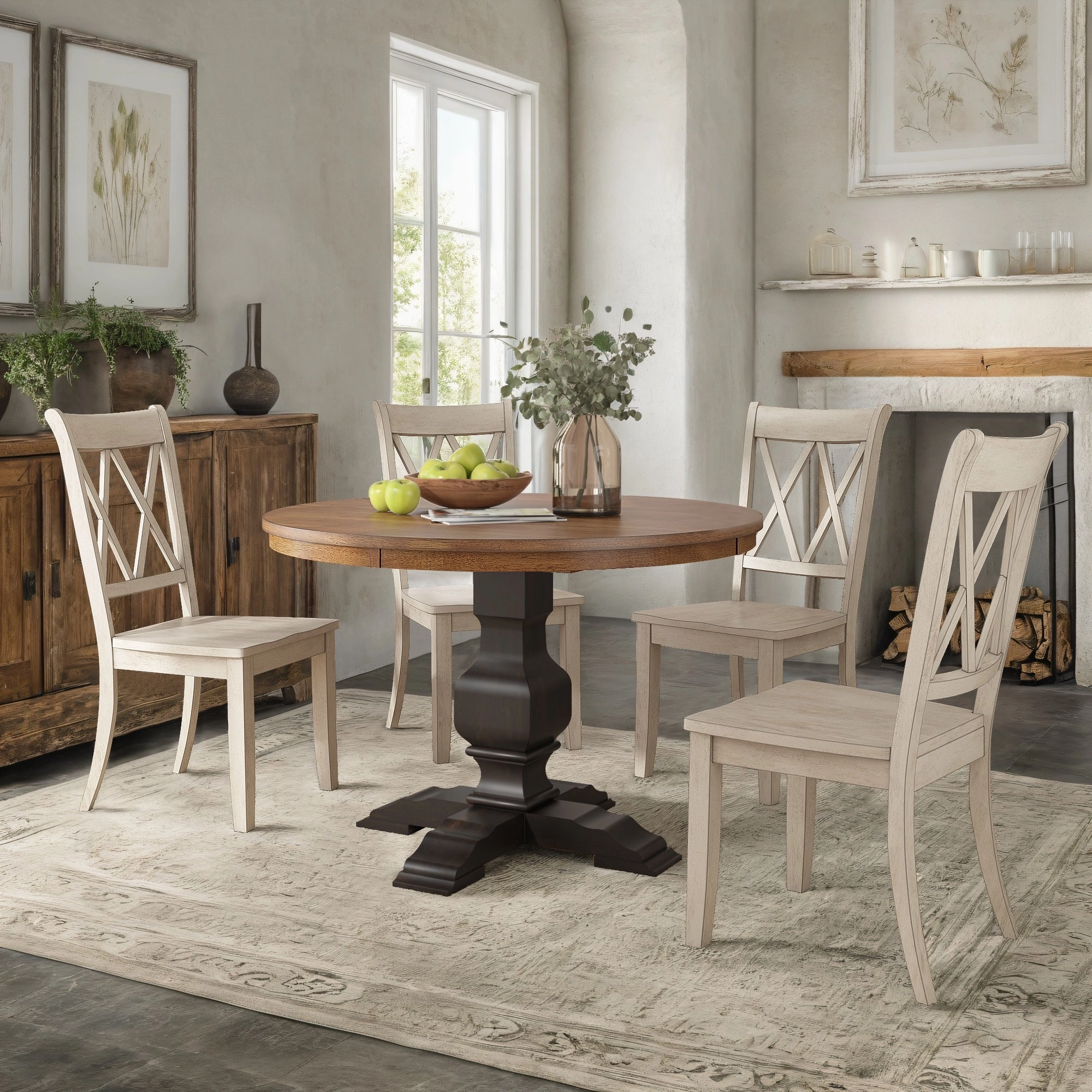 Ronda 45 Round Solid Wood Top Dining Set with X-Back Chairs
