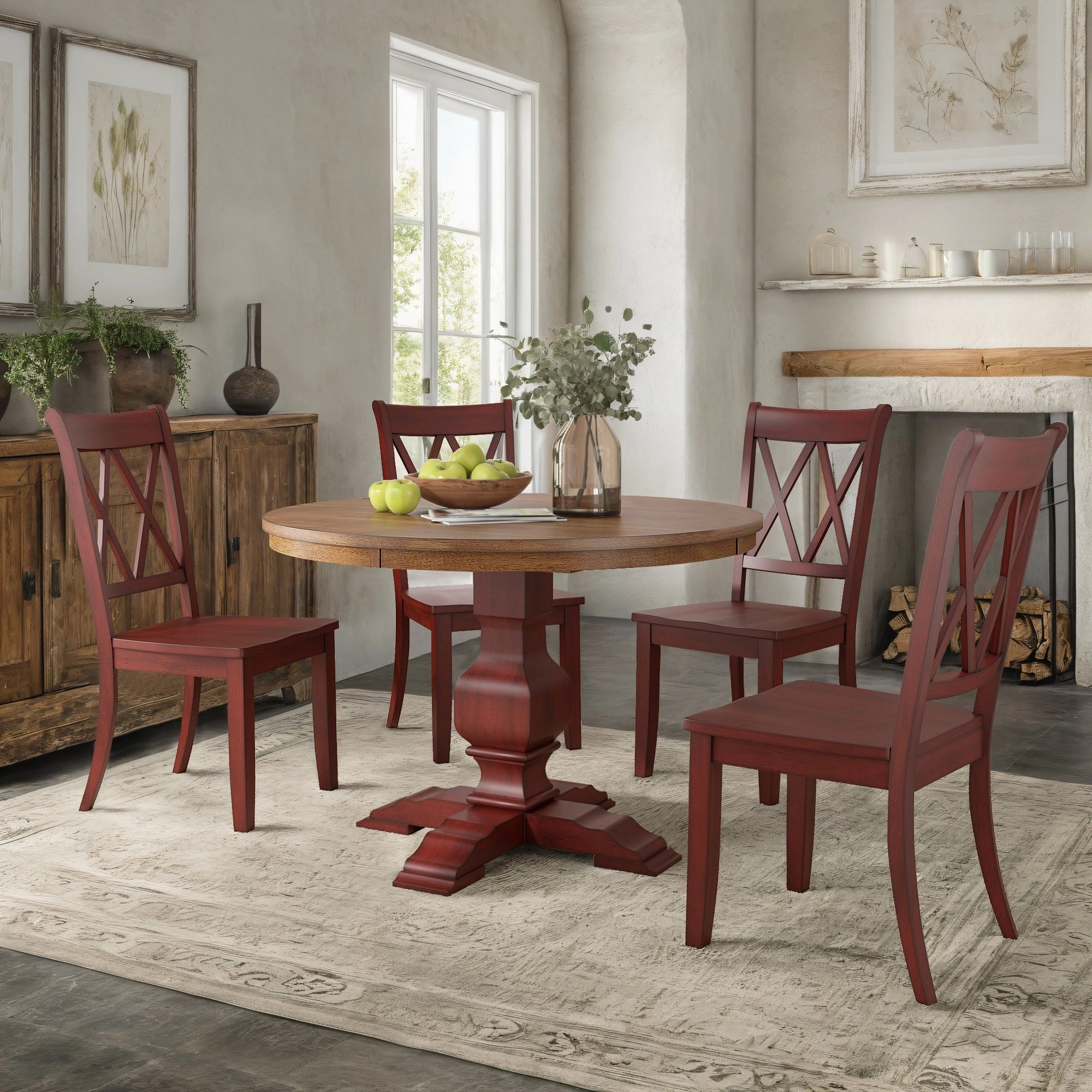 Ronda 45 Round Solid Wood Top Dining Set with X-Back Chairs