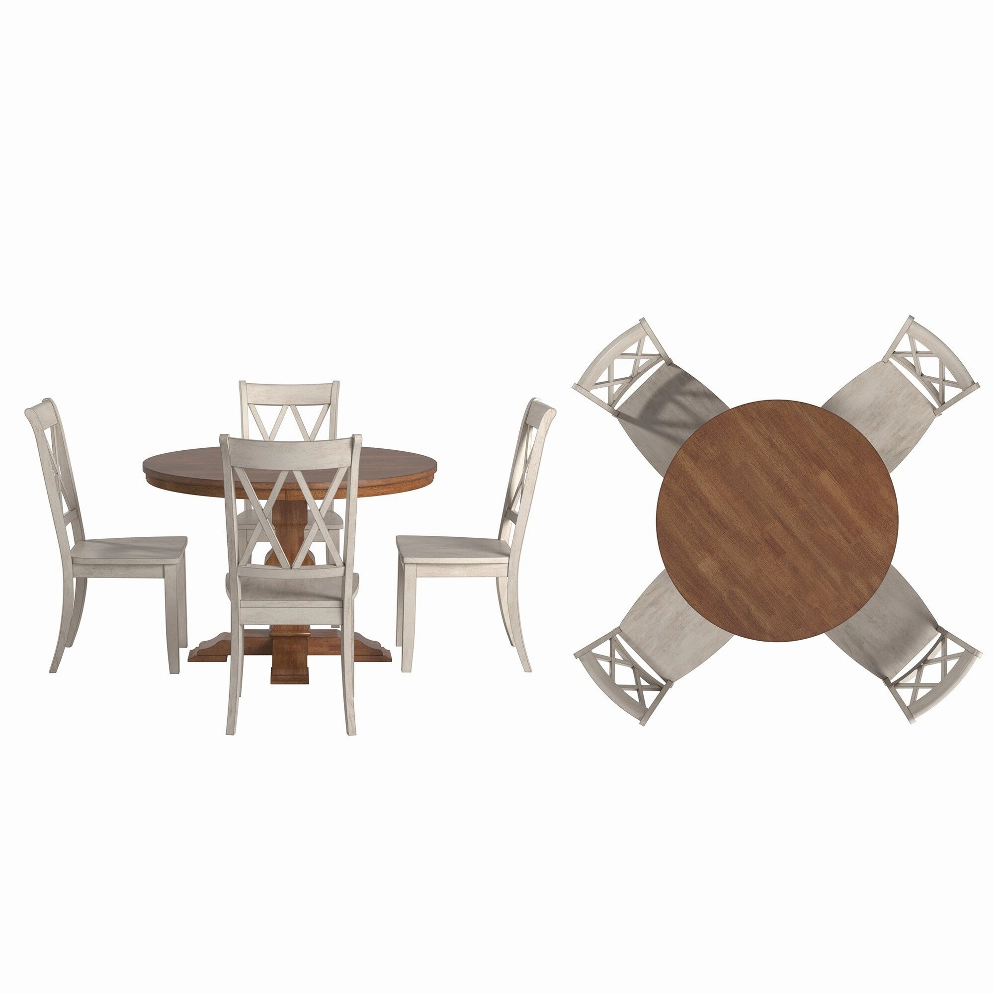 Ronda 45 Round Solid Wood Top Dining Set with X-Back Chairs