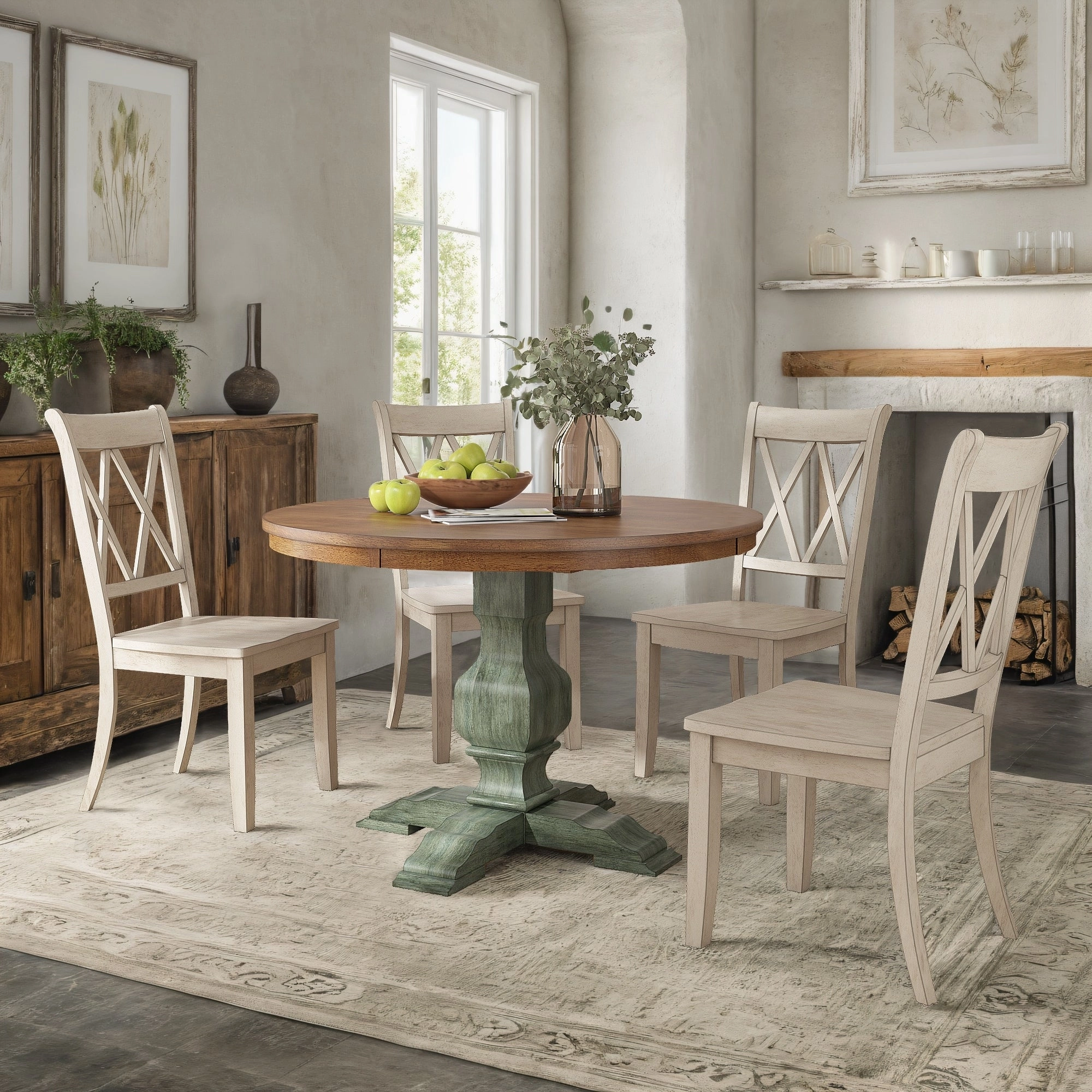 Ronda 45 Round Solid Wood Top Dining Set with X-Back Chairs