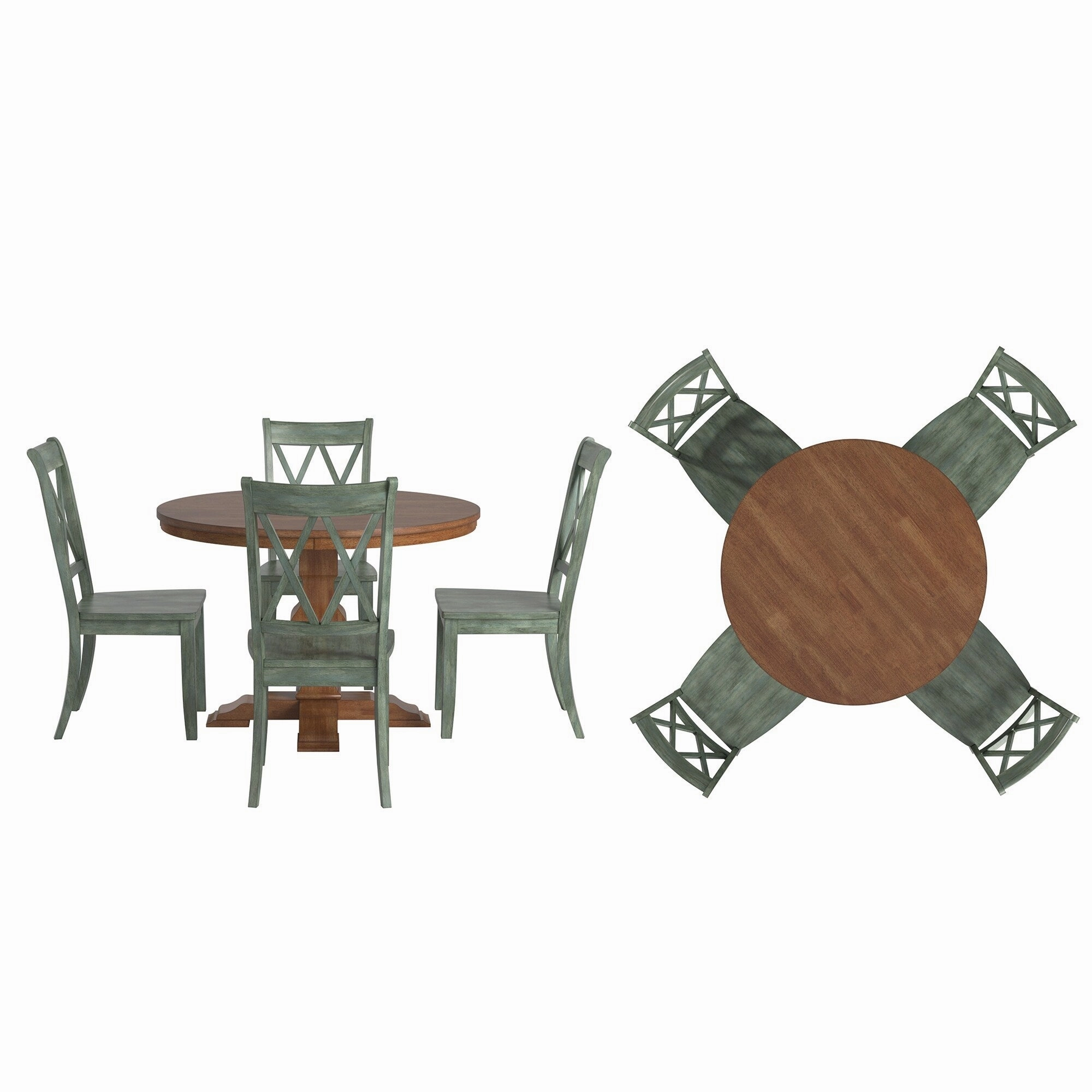 Ronda 45 Round Solid Wood Top Dining Set with X-Back Chairs