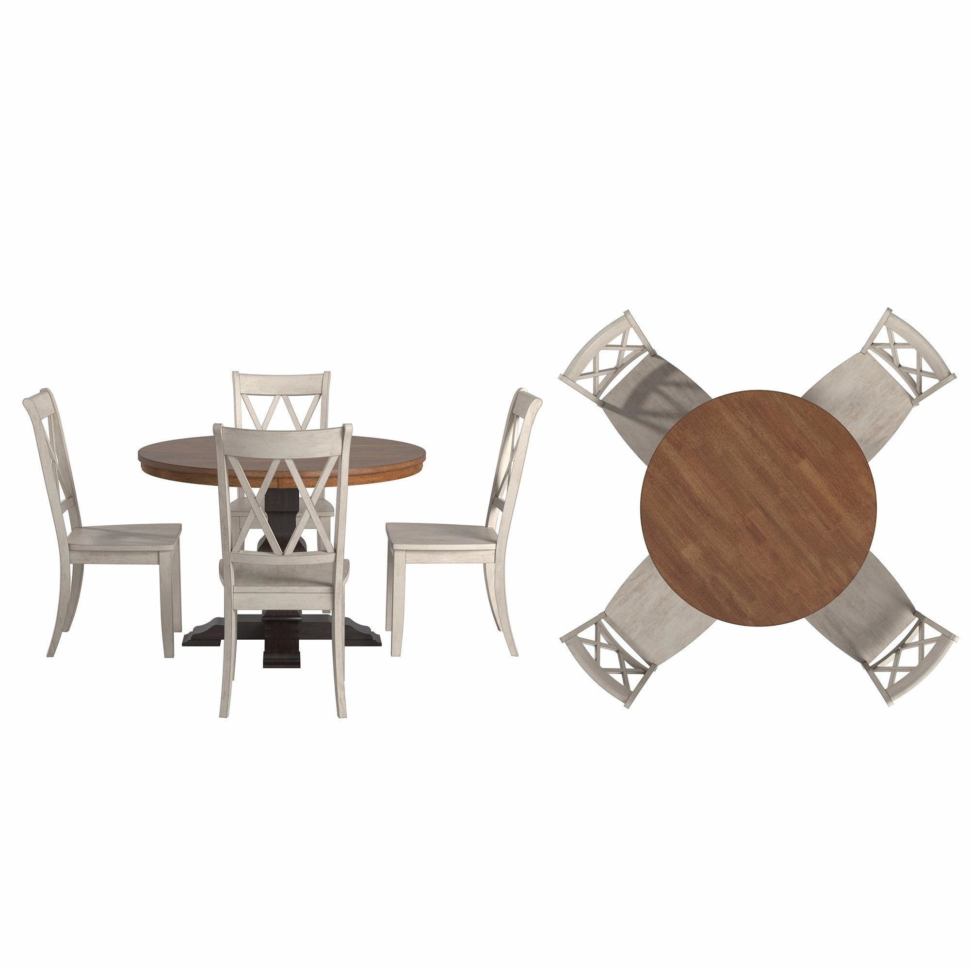 Ronda 45 Round Solid Wood Top Dining Set with X-Back Chairs