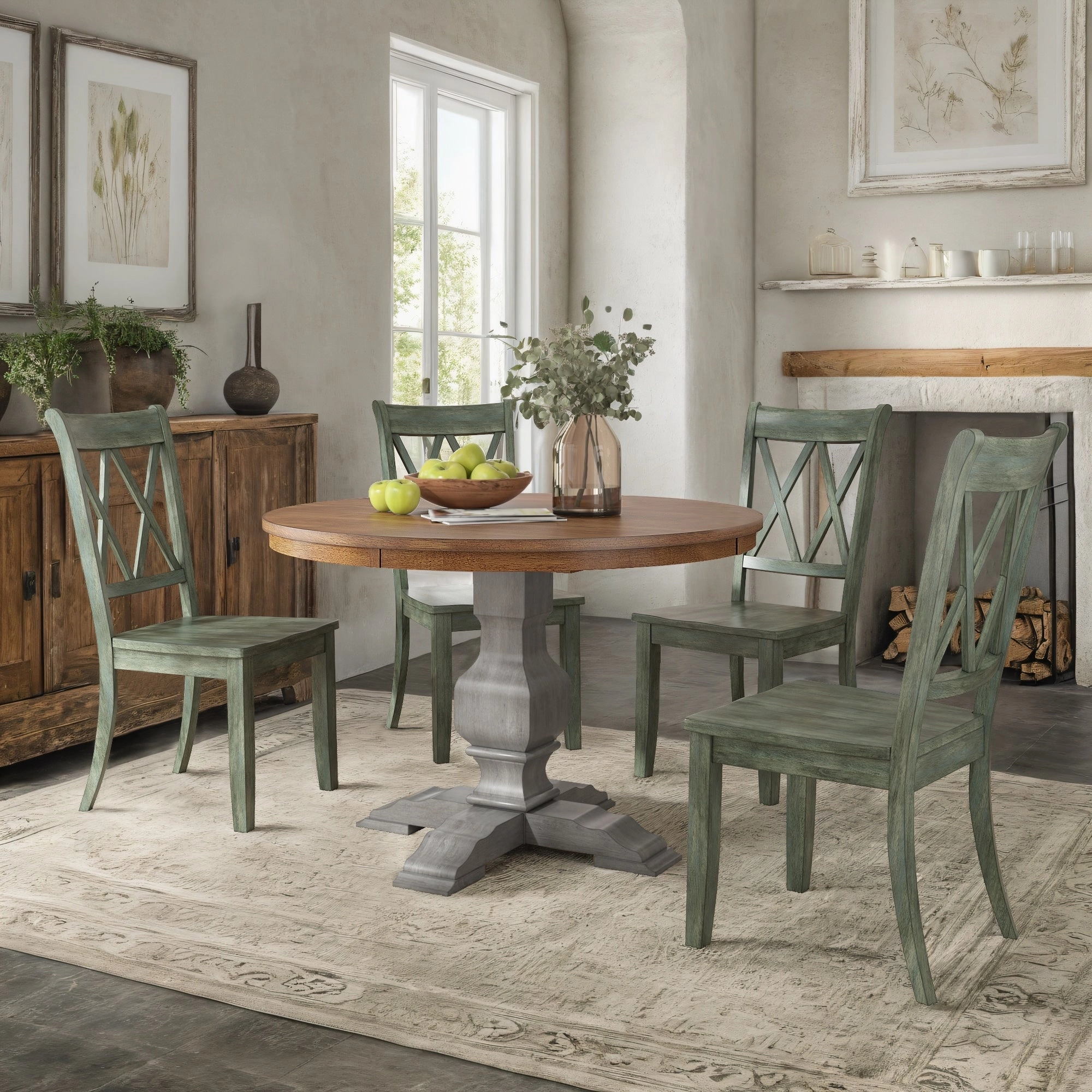 Ronda 45 Round Solid Wood Top Dining Set with X-Back Chairs