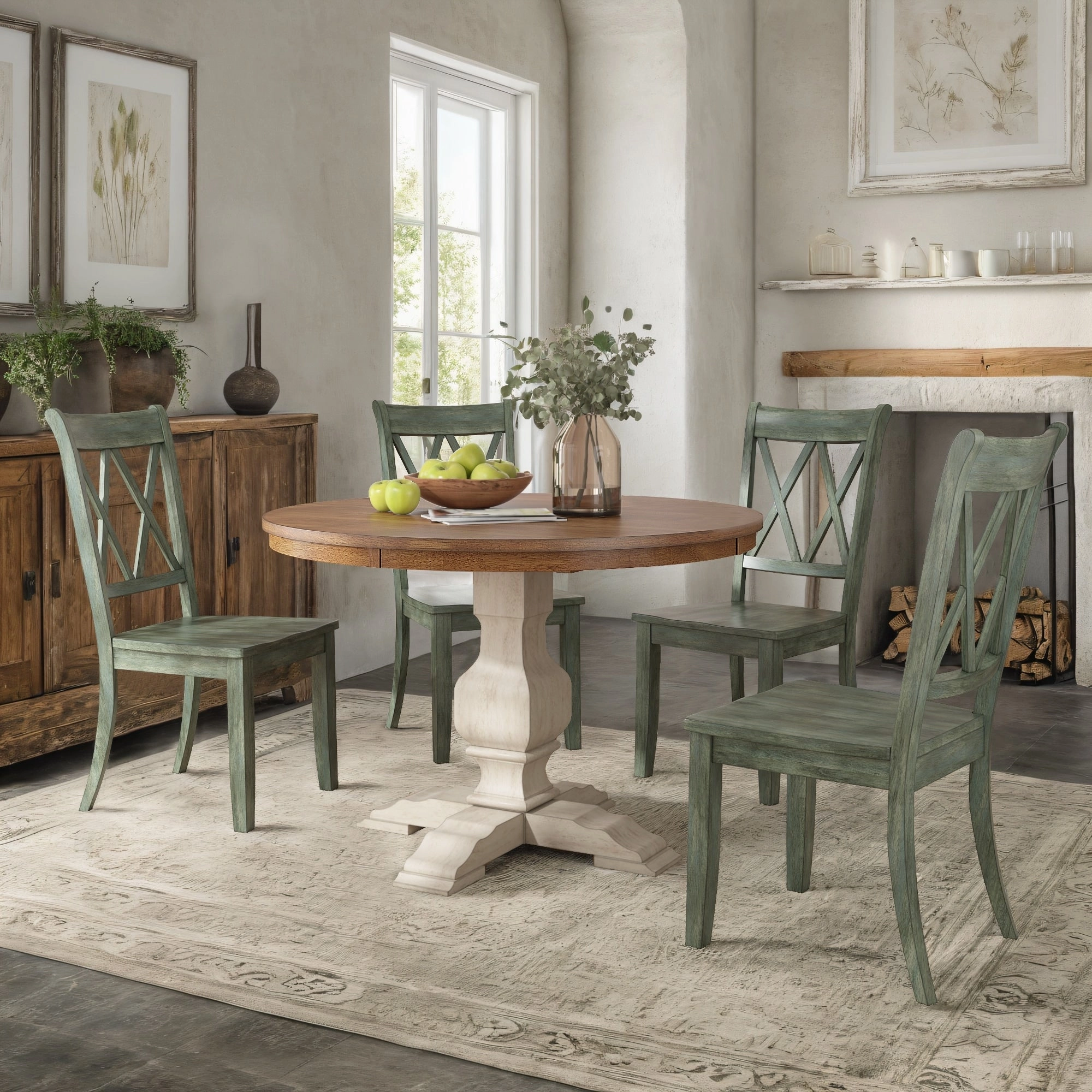 Ronda 45 Round Solid Wood Top Dining Set with X-Back Chairs