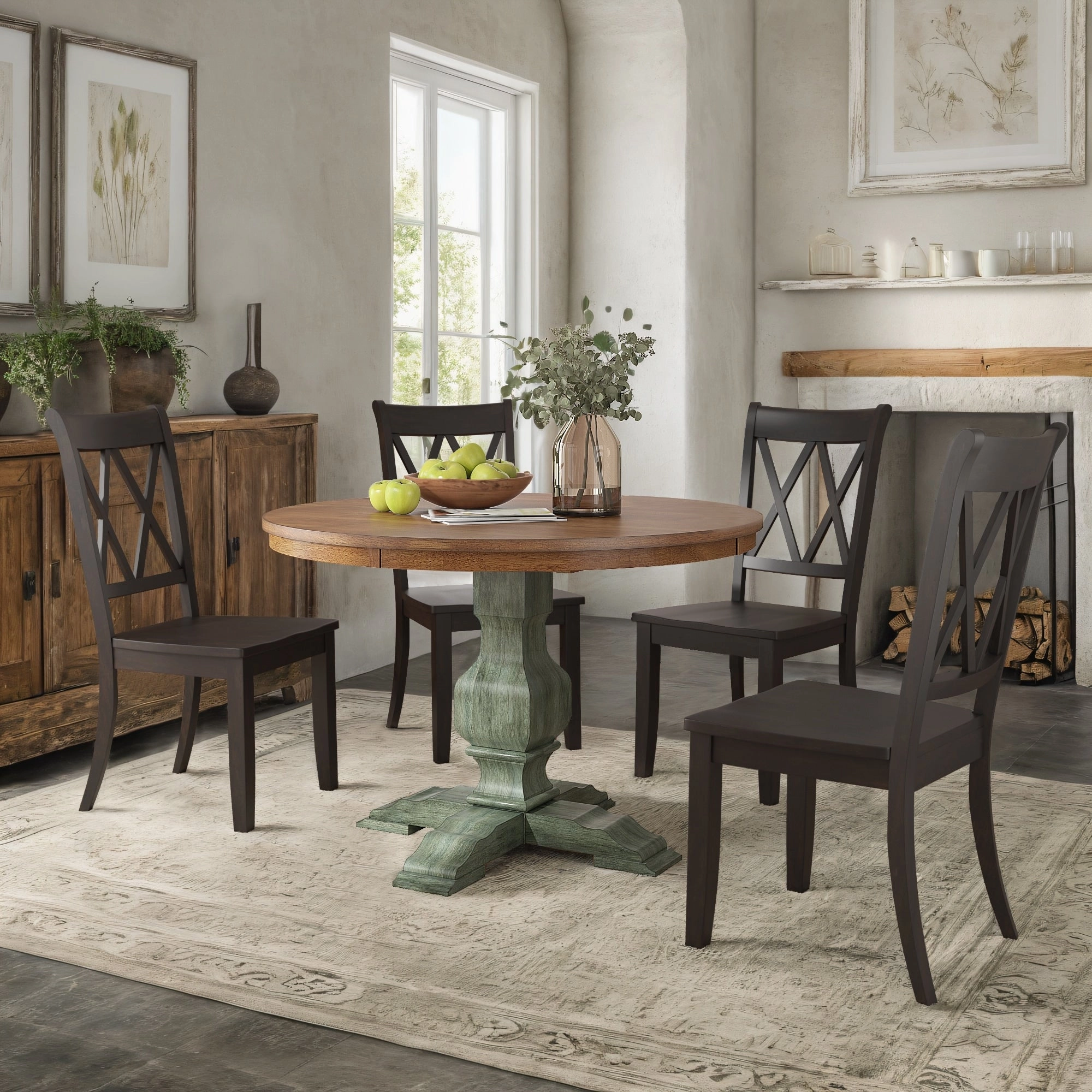 Ronda 45 Round Solid Wood Top Dining Set with X-Back Chairs