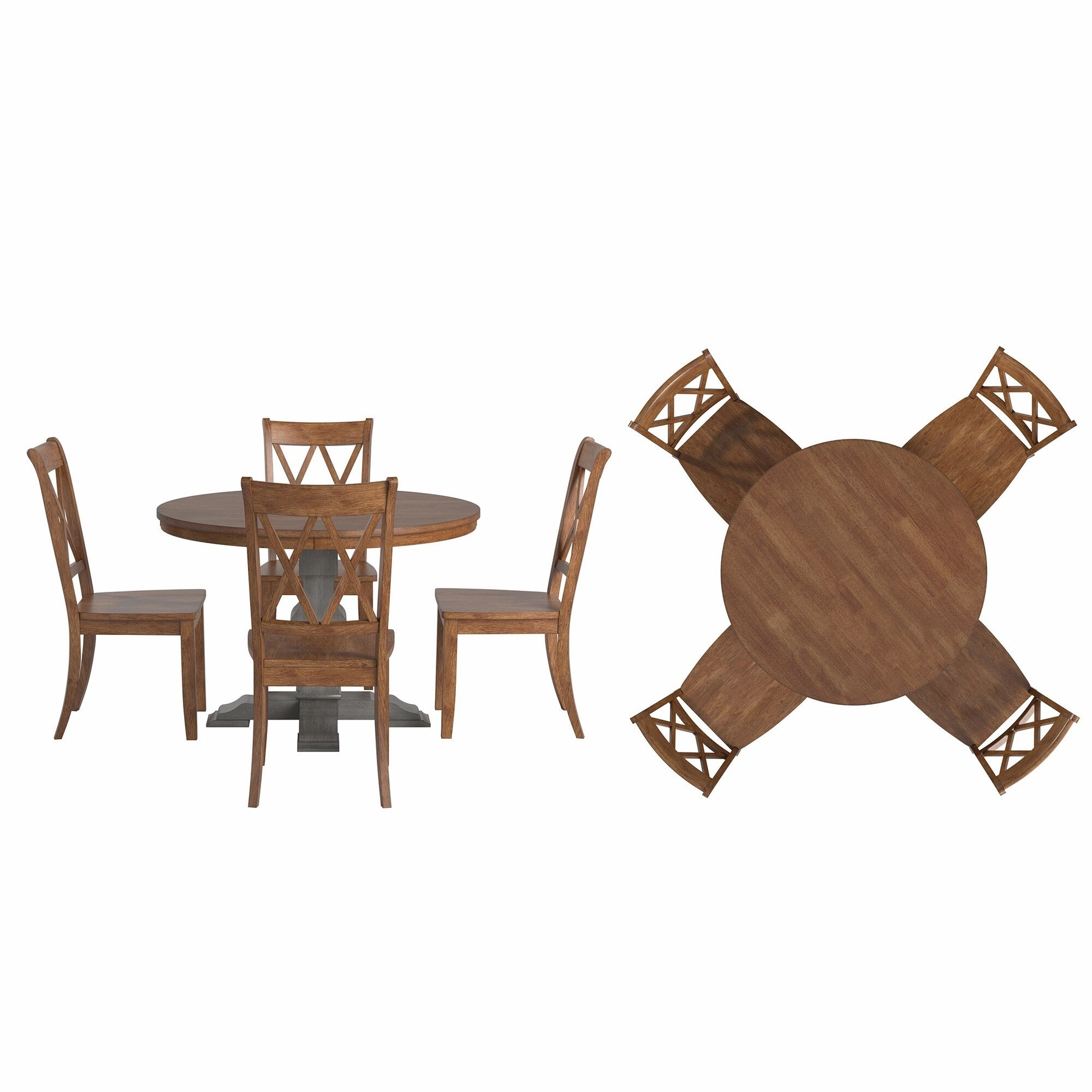 Ronda 45 Round Solid Wood Top Dining Set with X-Back Chairs
