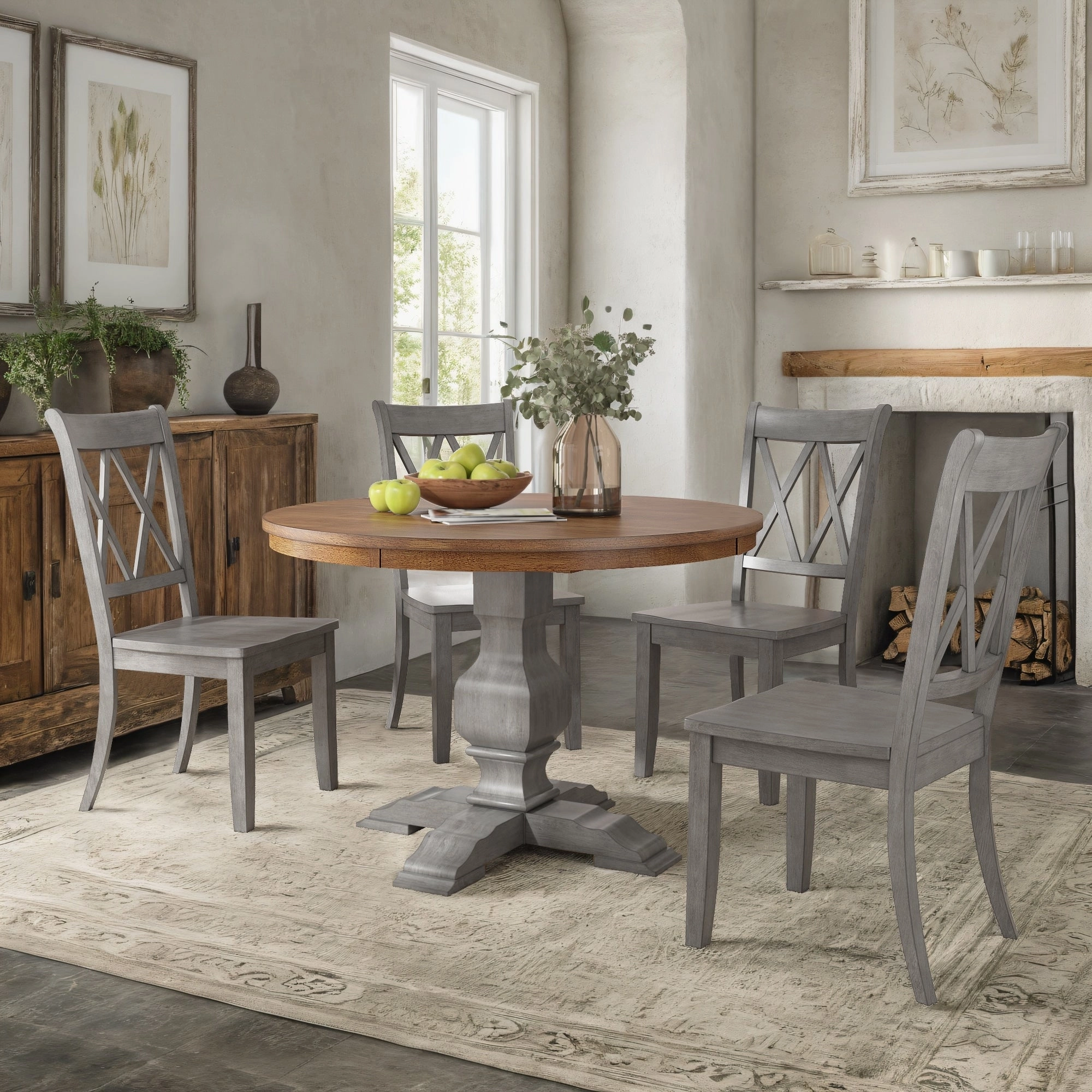 Ronda 45 Round Solid Wood Top Dining Set with X-Back Chairs