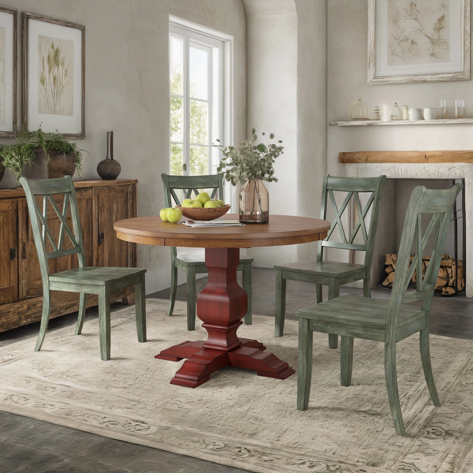 Ronda 45 Round Solid Wood Top Dining Set with X-Back Chairs