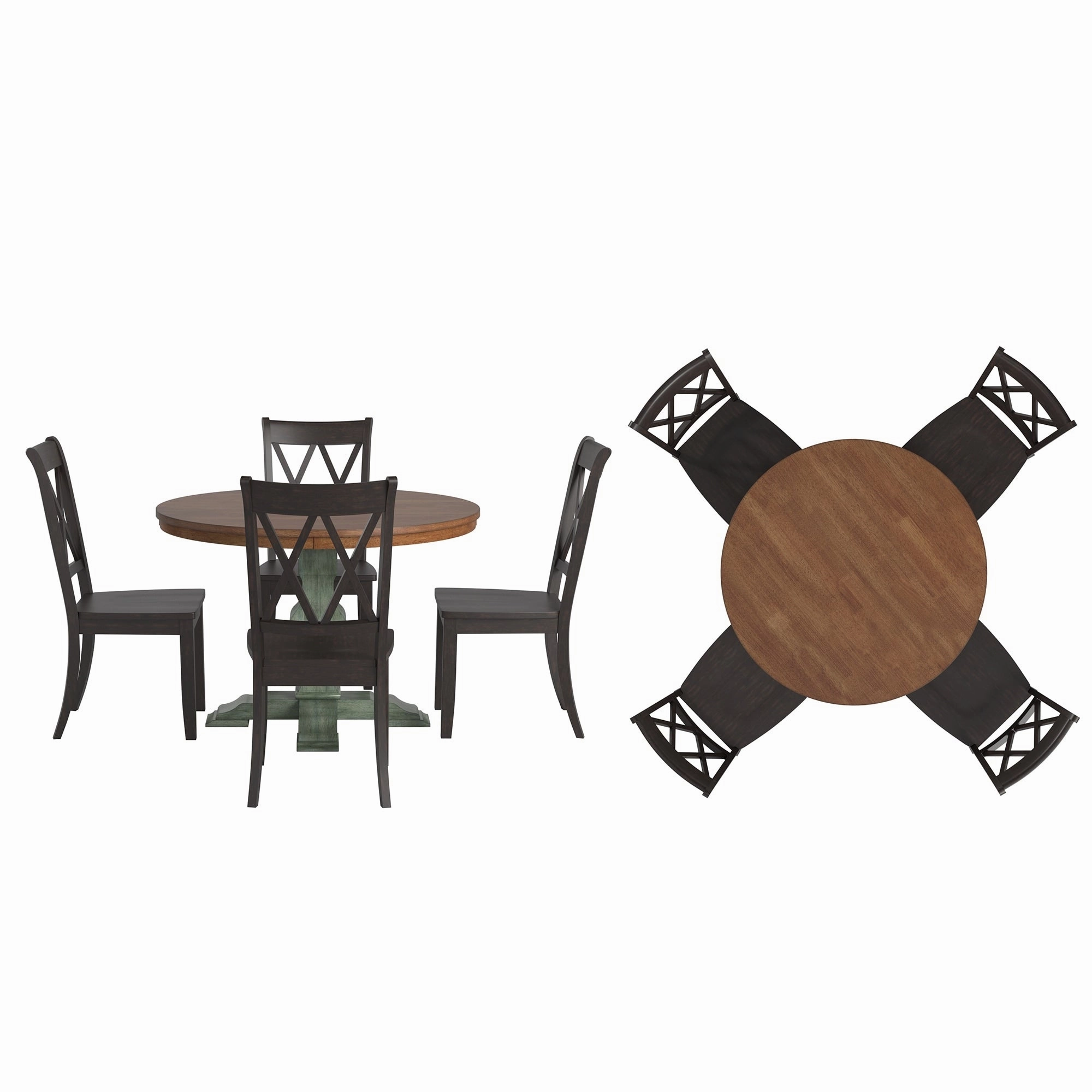 Ronda 45 Round Solid Wood Top Dining Set with X-Back Chairs
