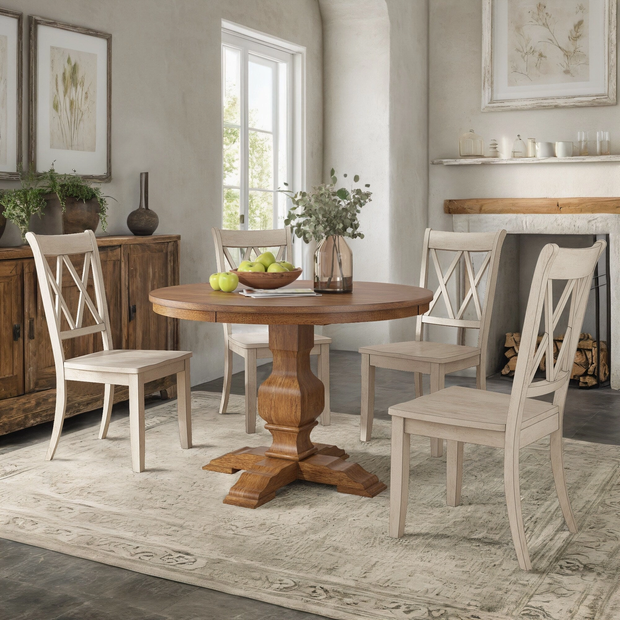 Ronda 45 Round Solid Wood Top Dining Set with X-Back Chairs