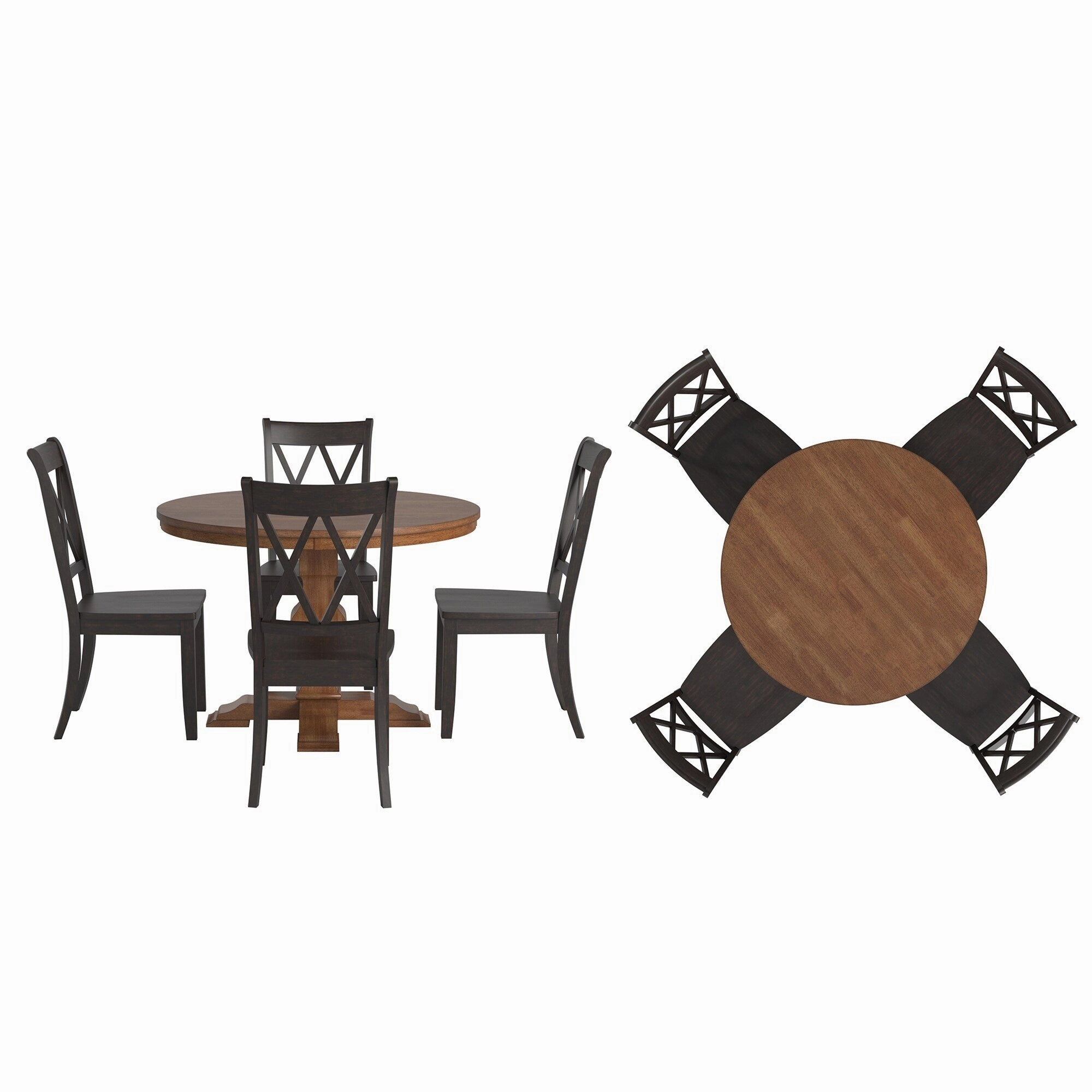 Ronda 45 Round Solid Wood Top Dining Set with X-Back Chairs