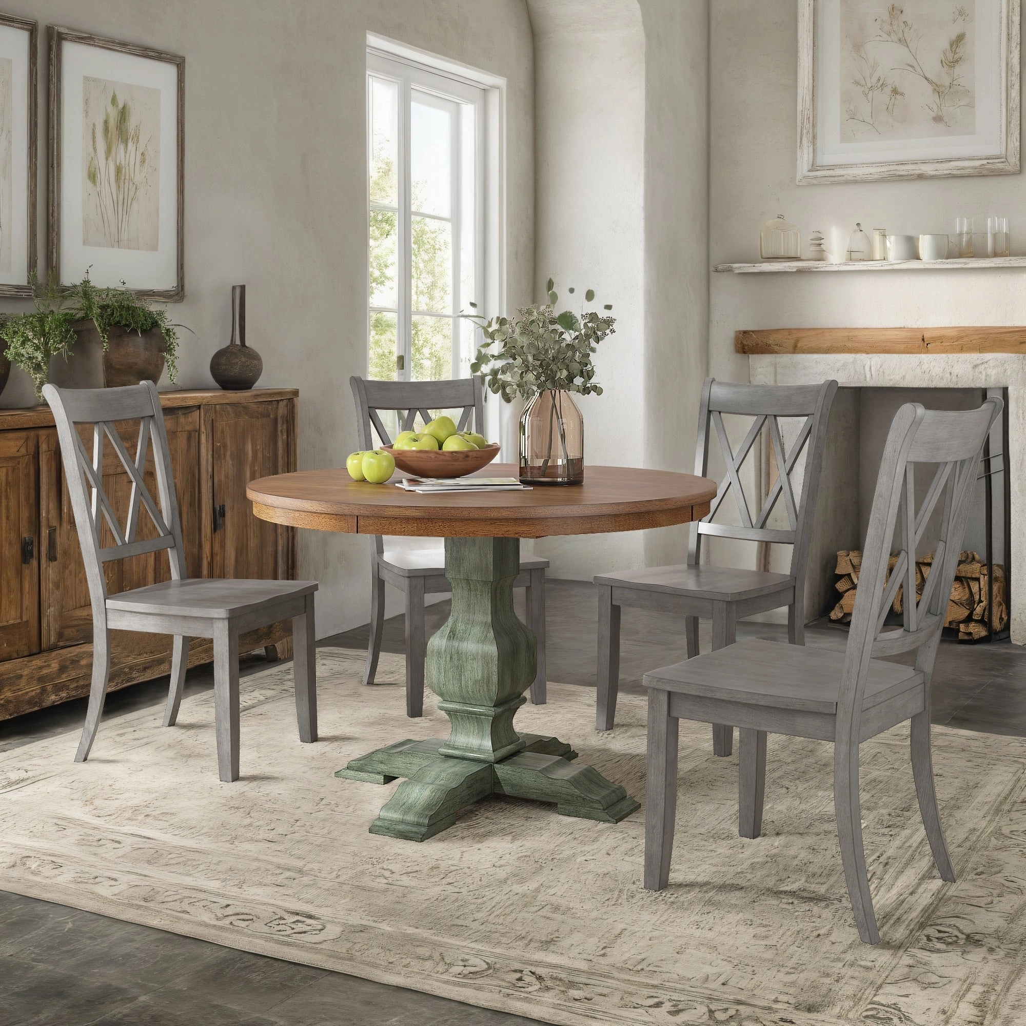 Ronda 45 Round Solid Wood Top Dining Set with X-Back Chairs