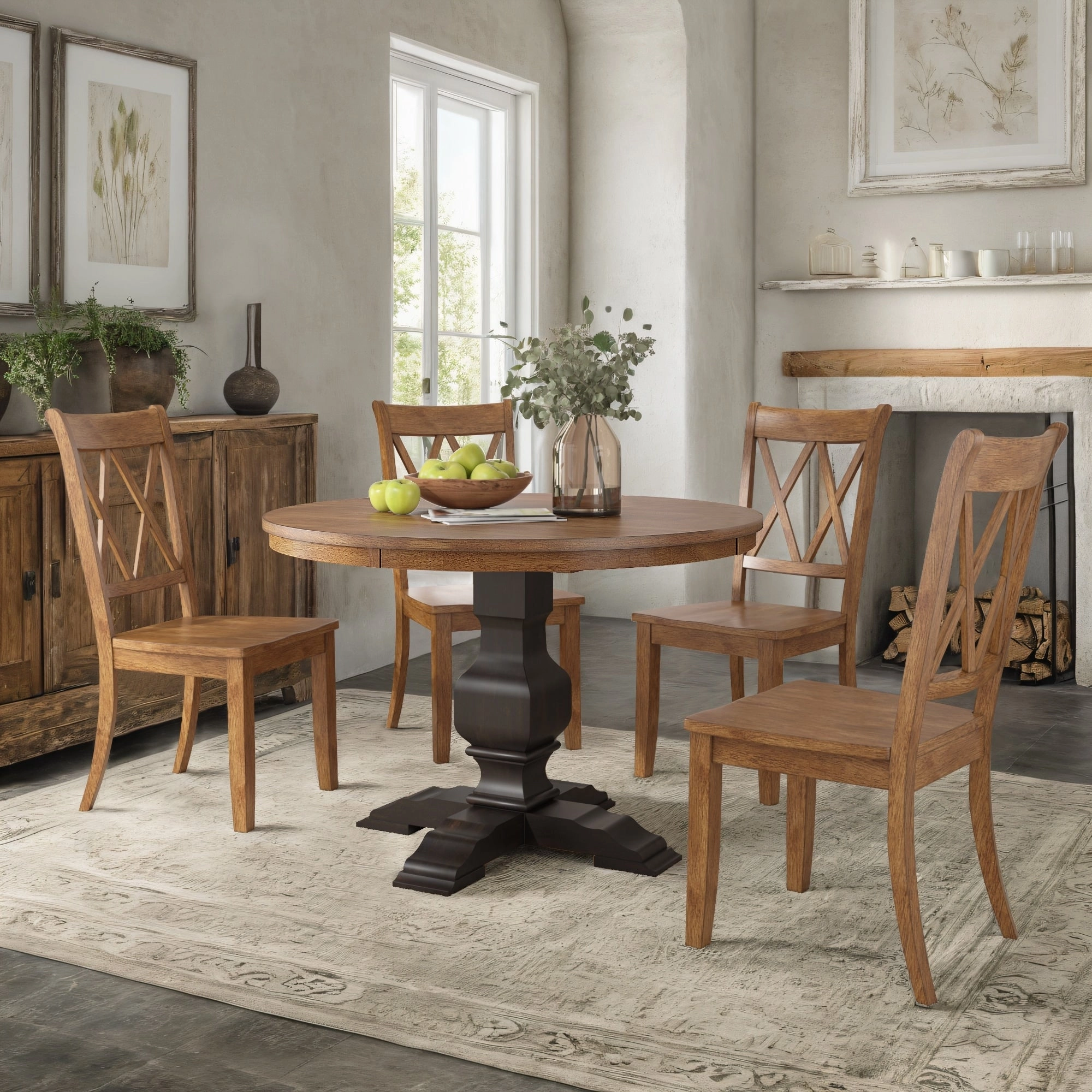 Ronda 45 Round Solid Wood Top Dining Set with X-Back Chairs