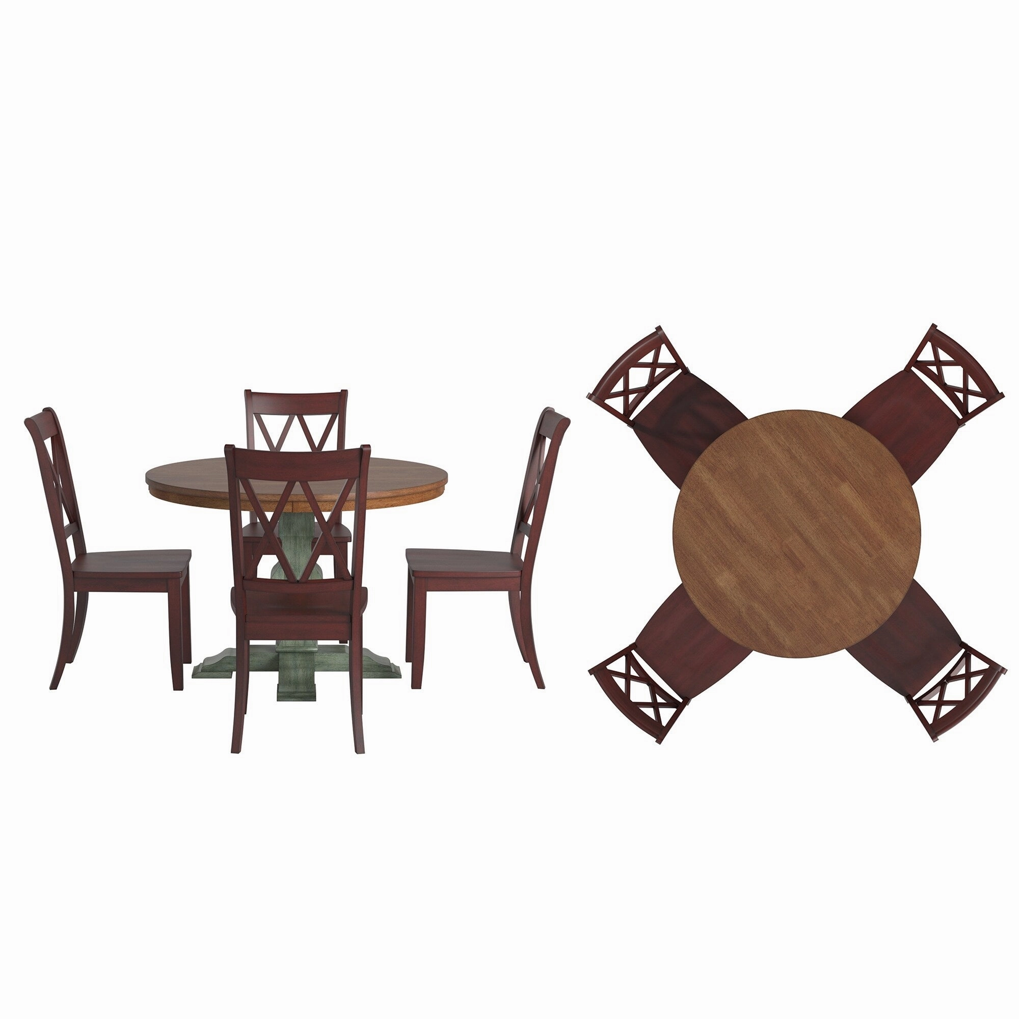 Ronda 45 Round Solid Wood Top Dining Set with X-Back Chairs