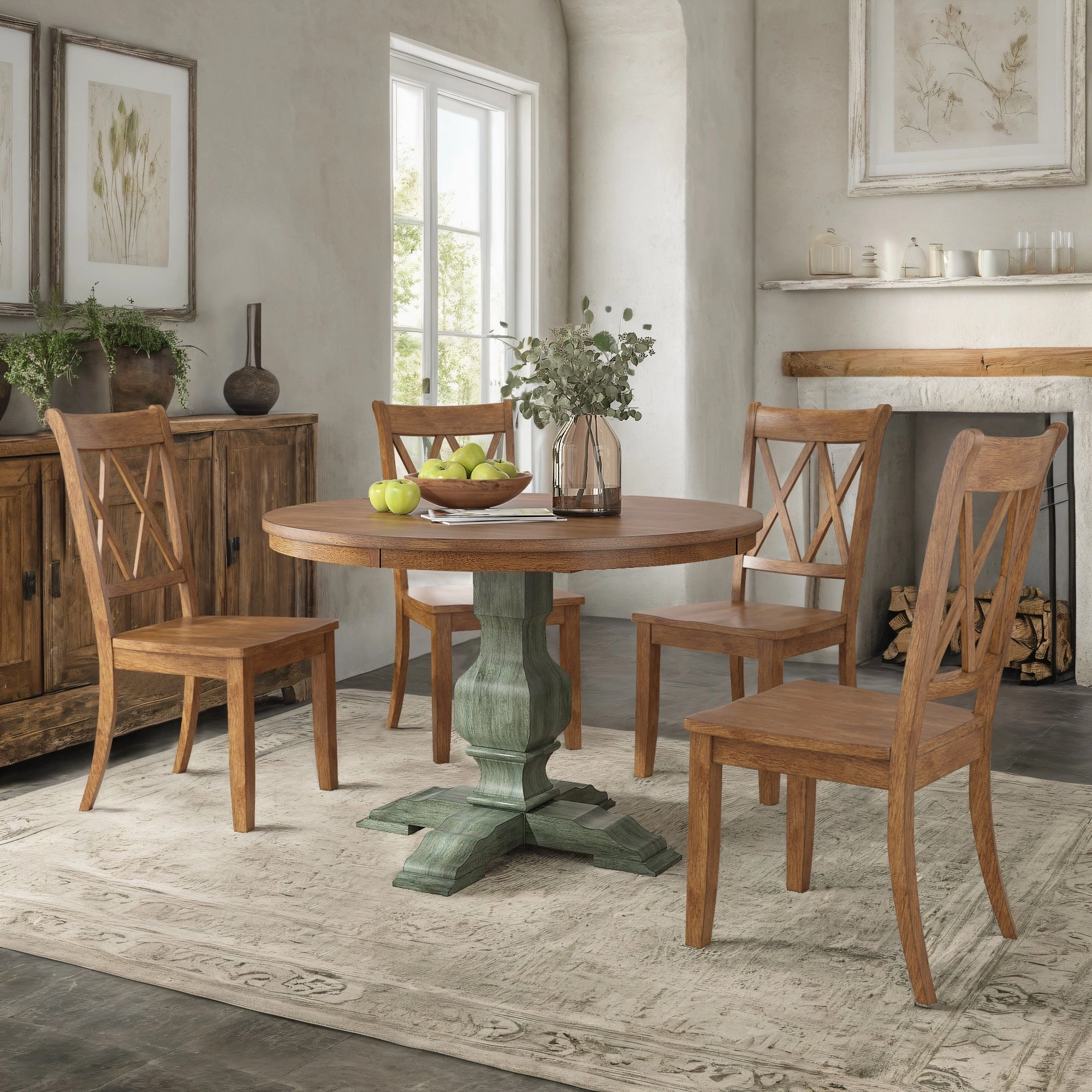 Ronda 45 Round Solid Wood Top Dining Set with X-Back Chairs
