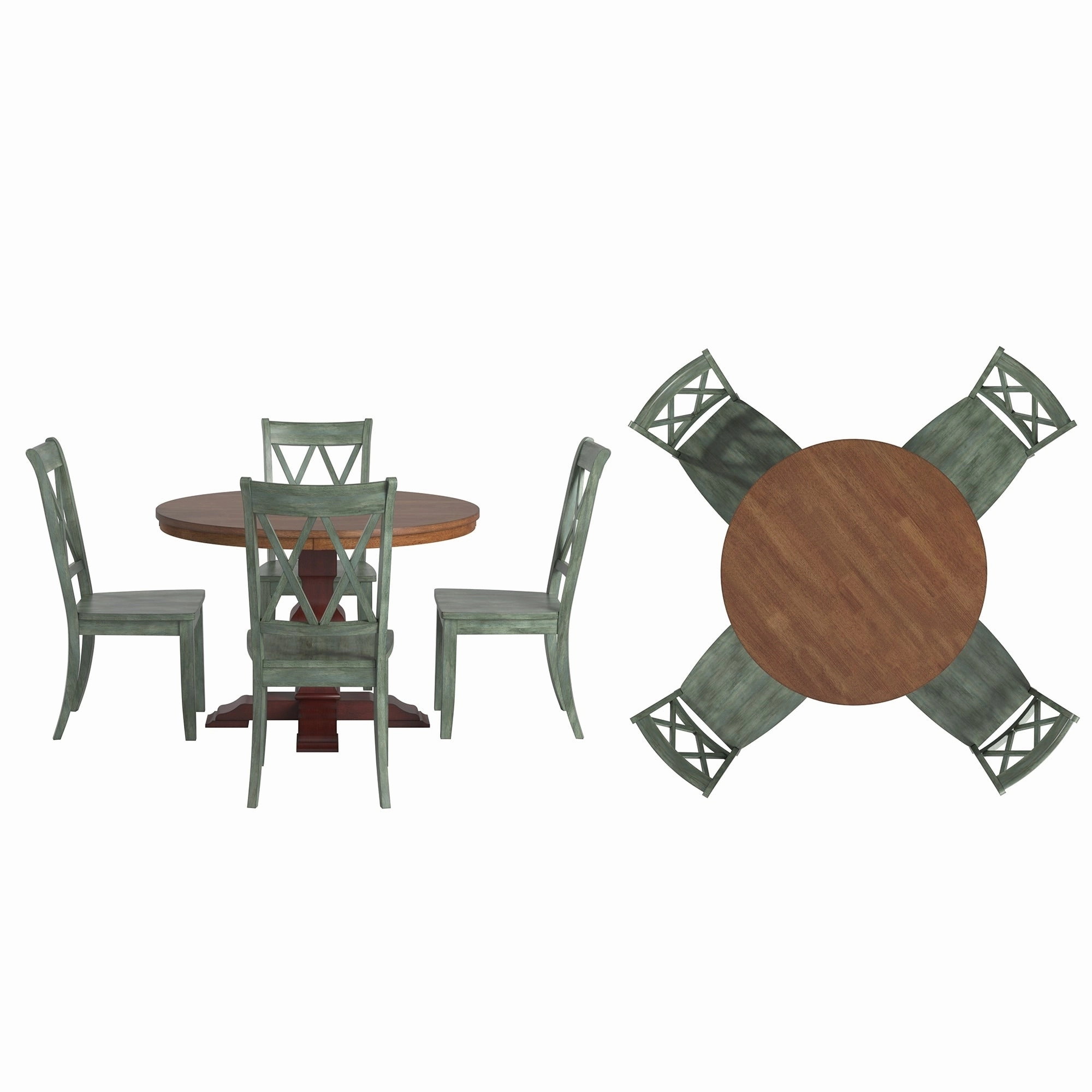 Ronda 45 Round Solid Wood Top Dining Set with X-Back Chairs