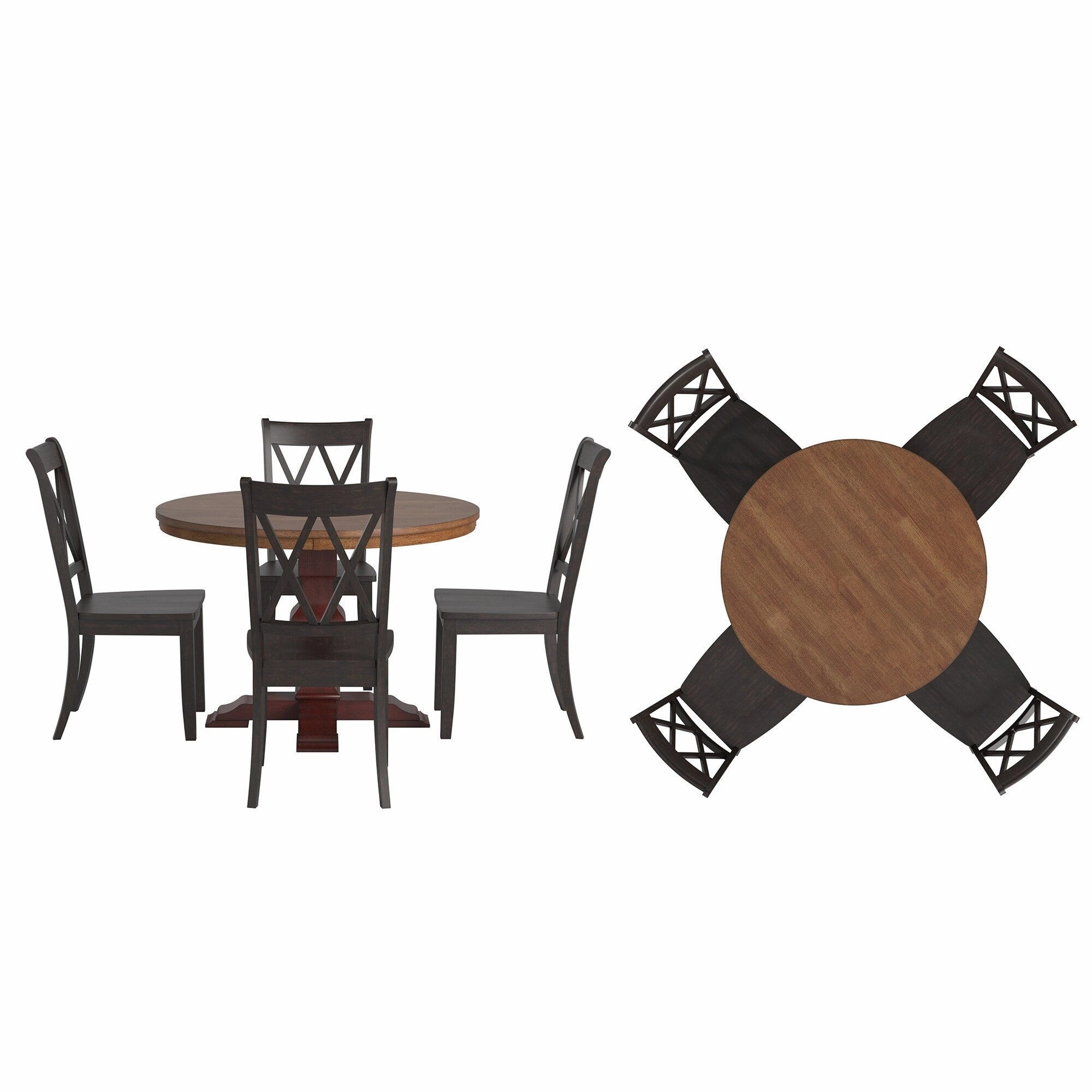 Ronda 45 Round Solid Wood Top Dining Set with X-Back Chairs