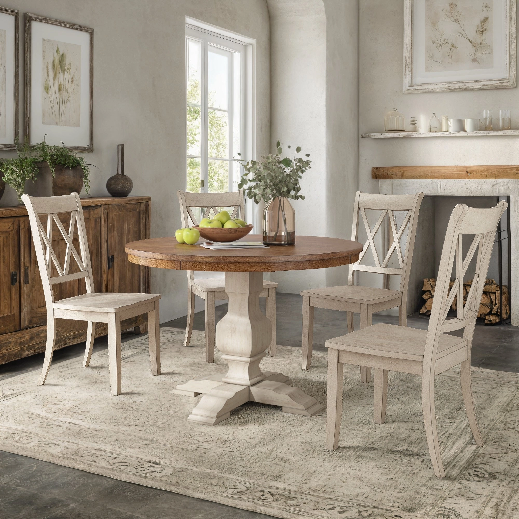 Ronda 45 Round Solid Wood Top Dining Set with X-Back Chairs