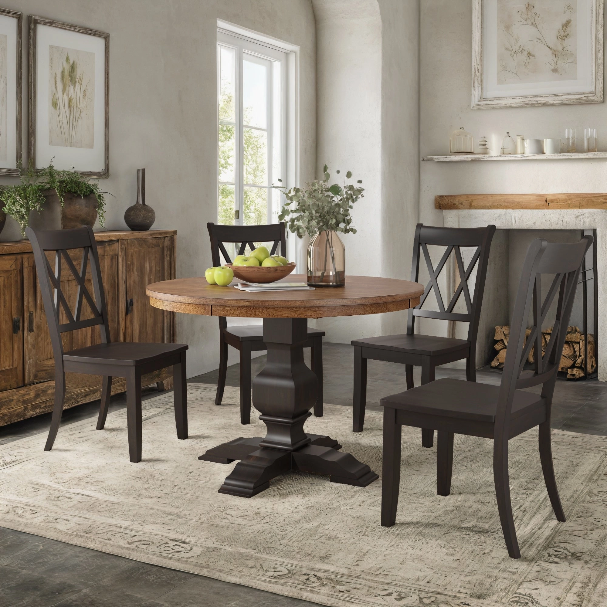 Ronda 45 Round Solid Wood Top Dining Set with X-Back Chairs