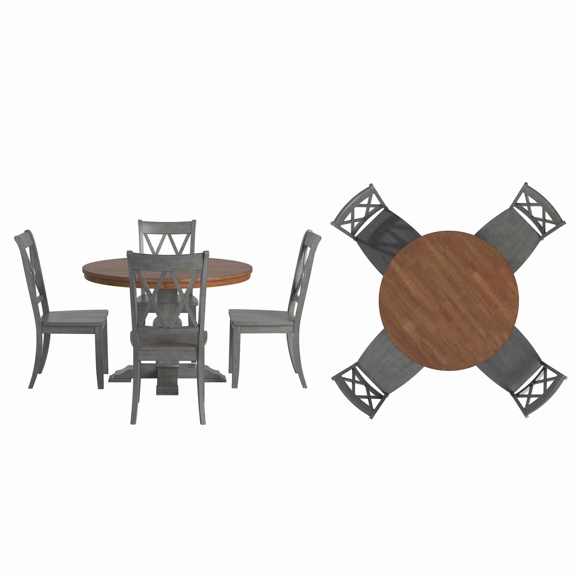 Ronda 45 Round Solid Wood Top Dining Set with X-Back Chairs