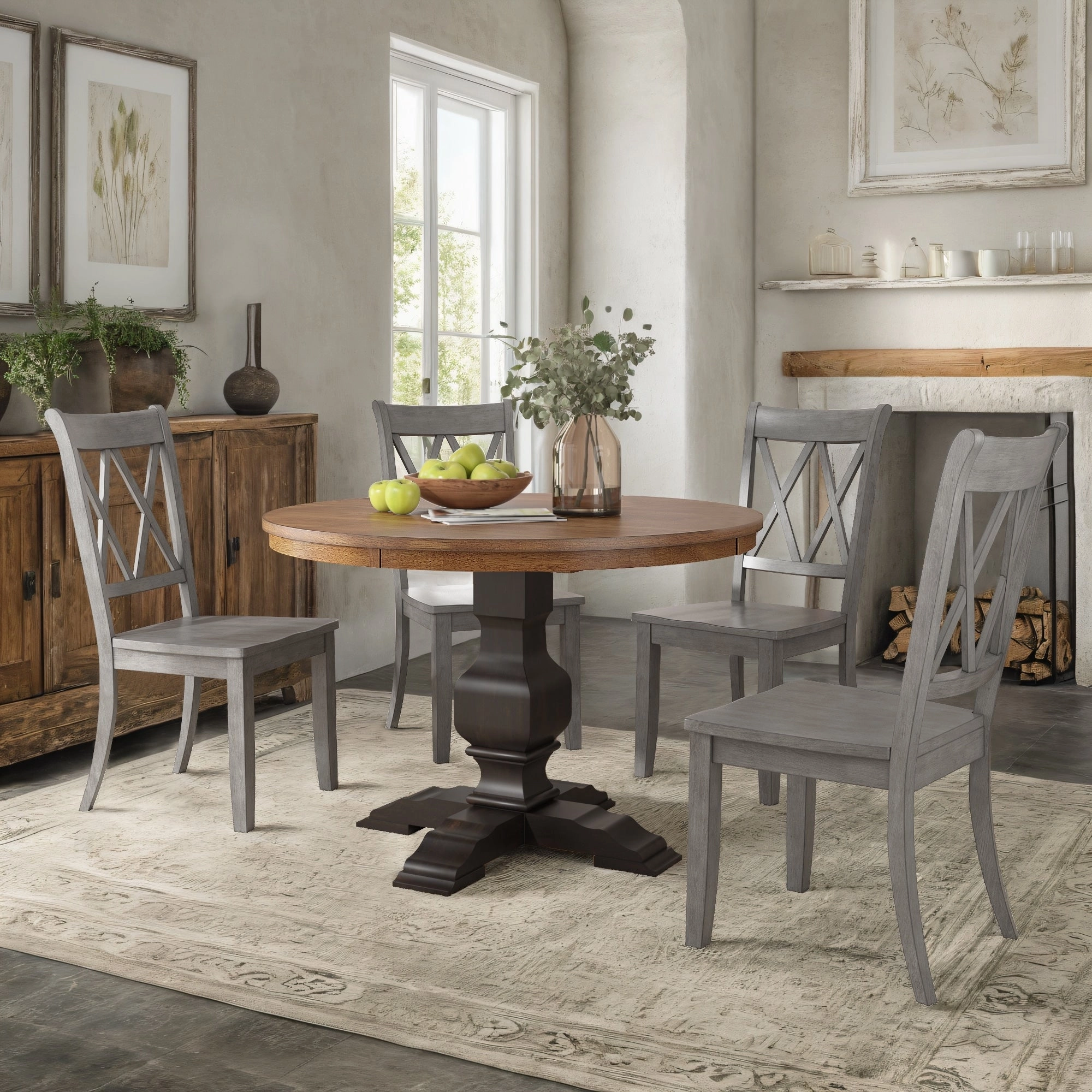 Ronda 45 Round Solid Wood Top Dining Set with X-Back Chairs