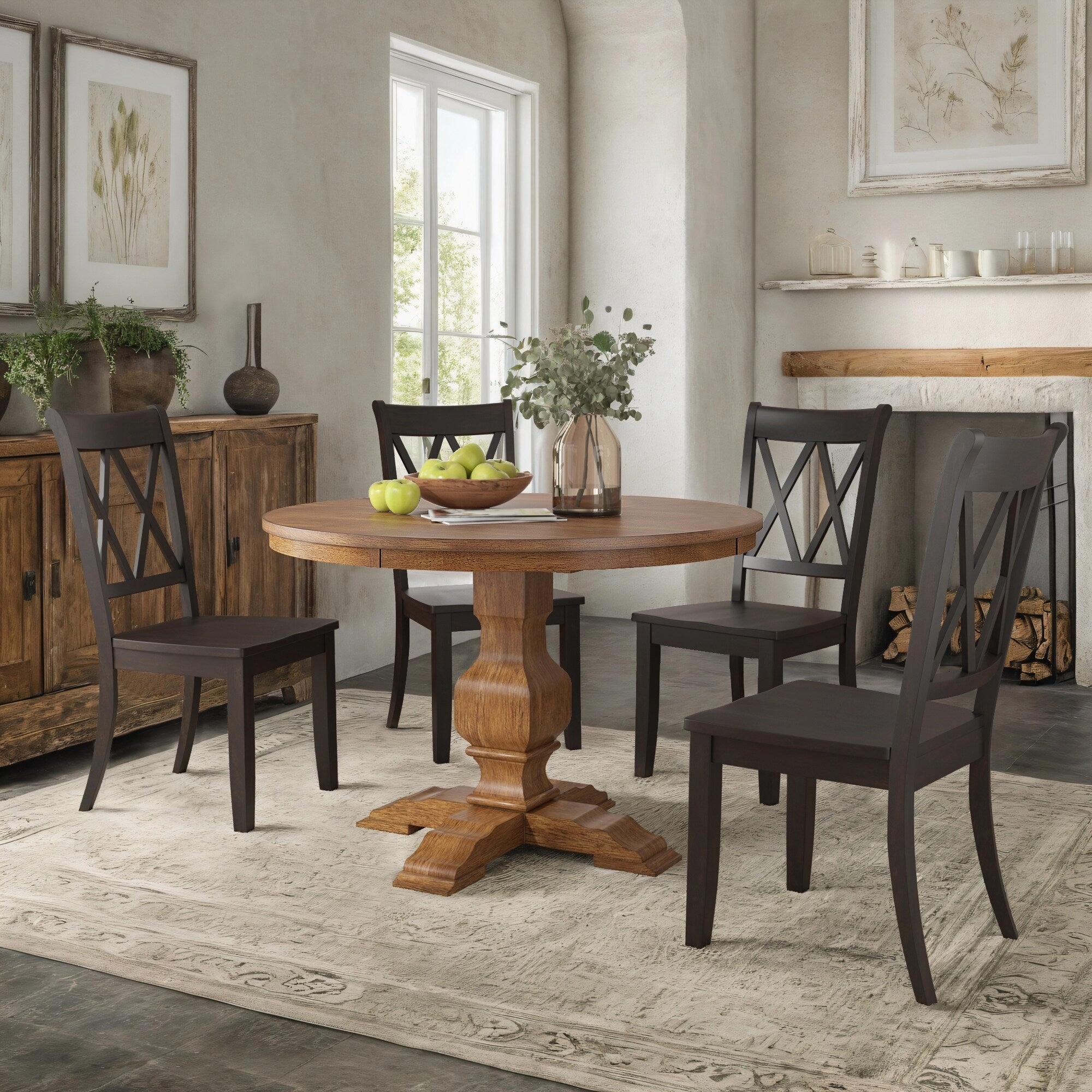 Ronda 45 Round Solid Wood Top Dining Set with X-Back Chairs
