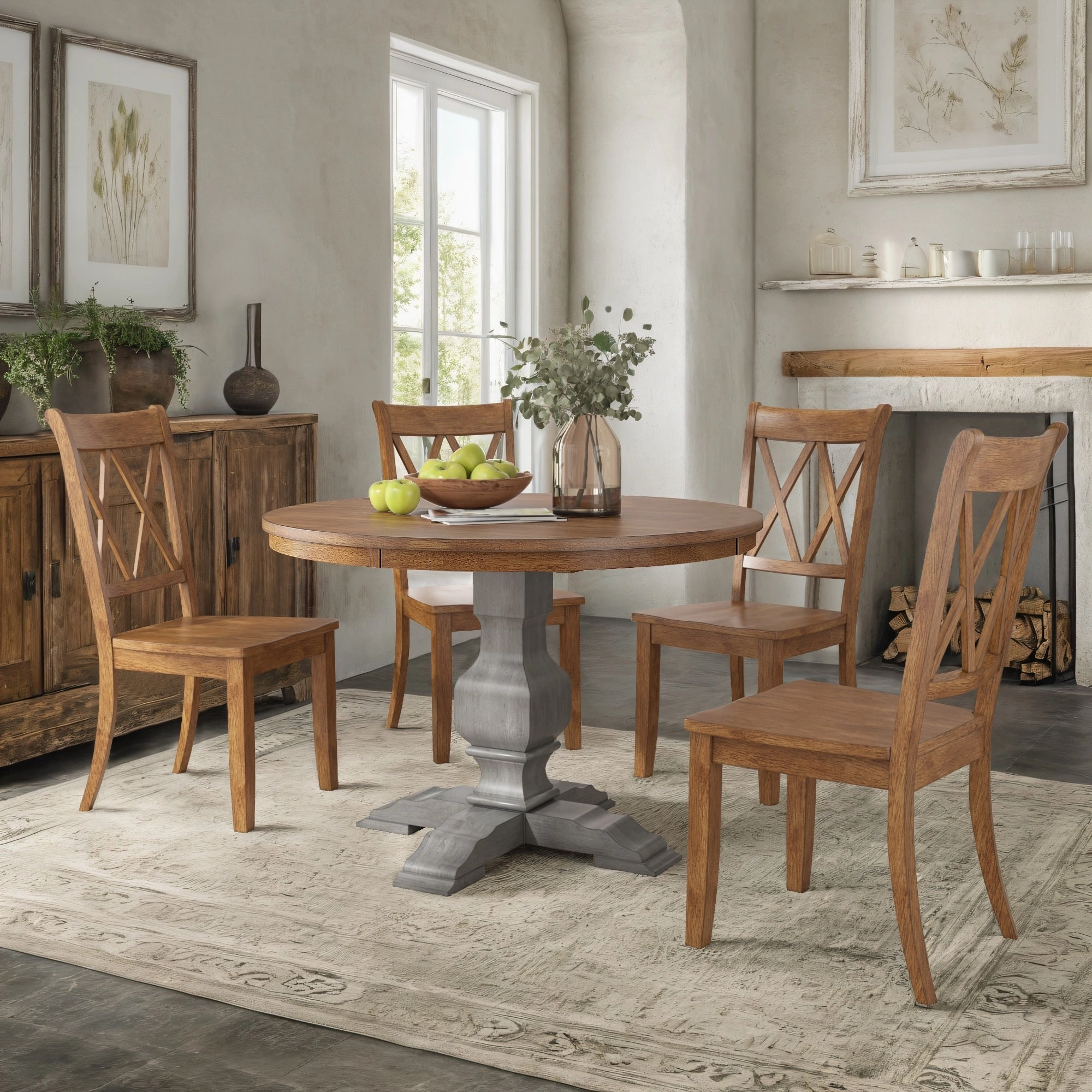 Ronda 45 Round Solid Wood Top Dining Set with X-Back Chairs