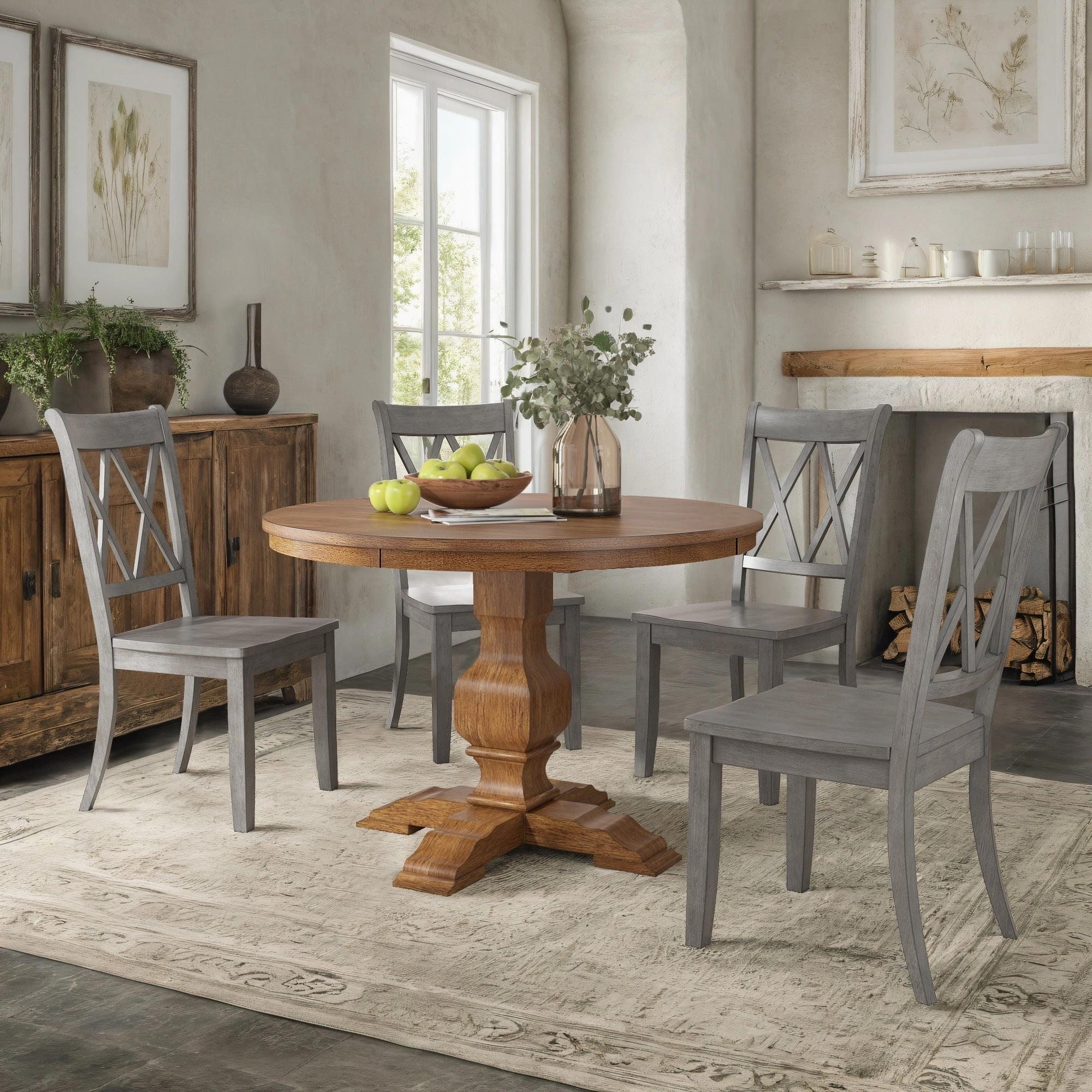 Ronda 45 Round Solid Wood Top Dining Set with X-Back Chairs