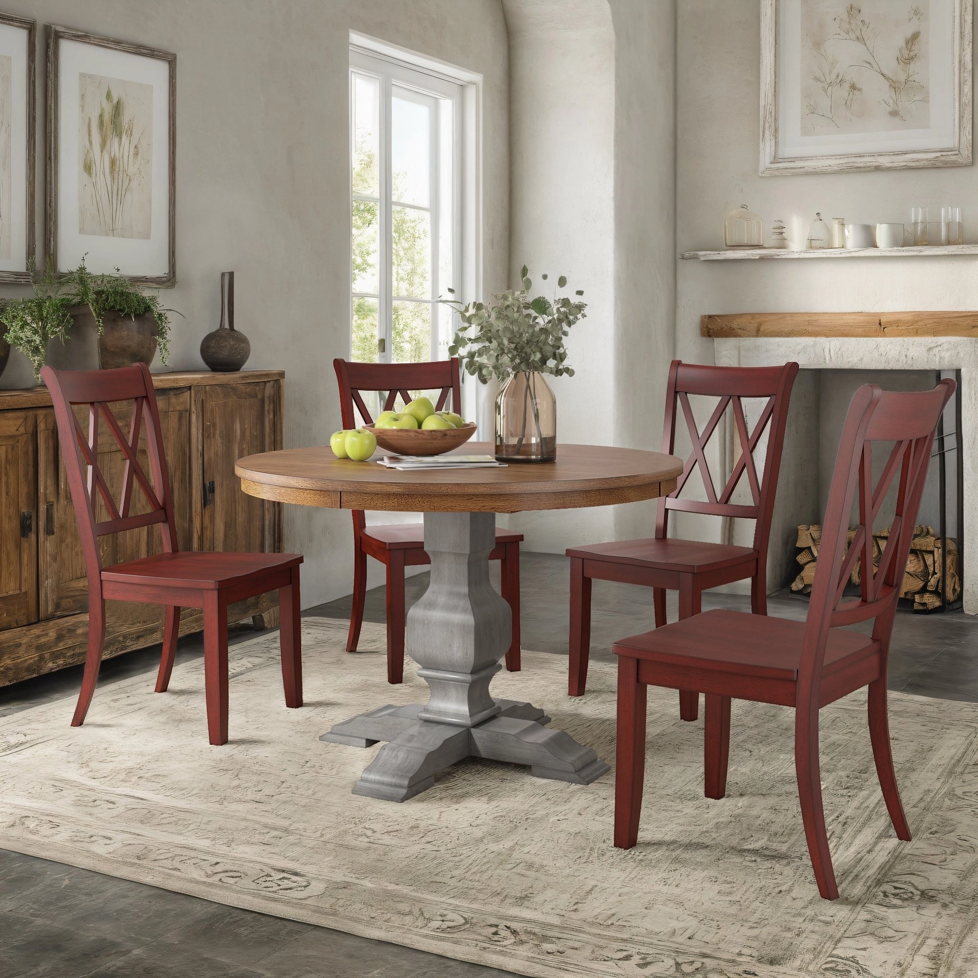 Ronda 45 Round Solid Wood Top Dining Set with X-Back Chairs