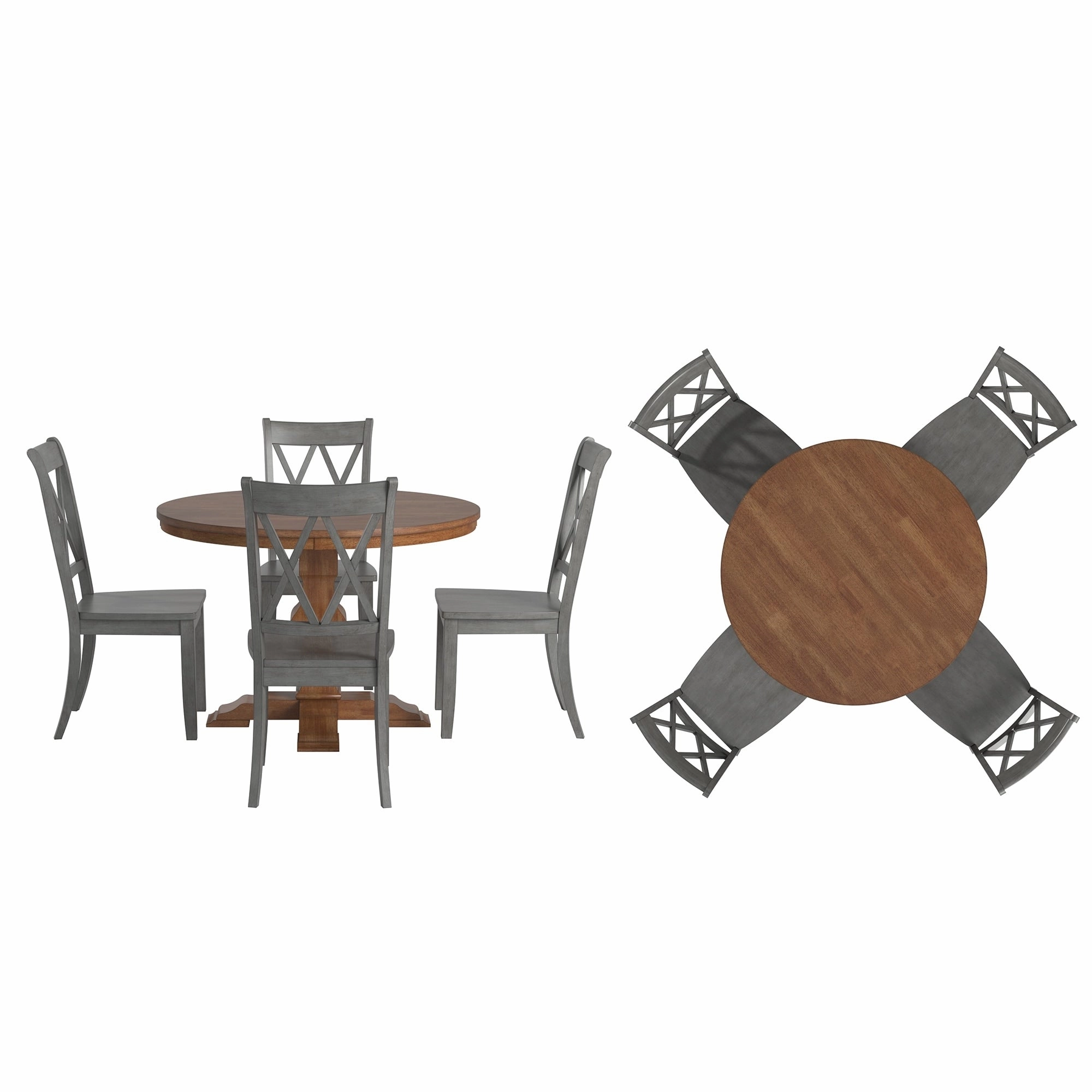 Ronda 45 Round Solid Wood Top Dining Set with X-Back Chairs