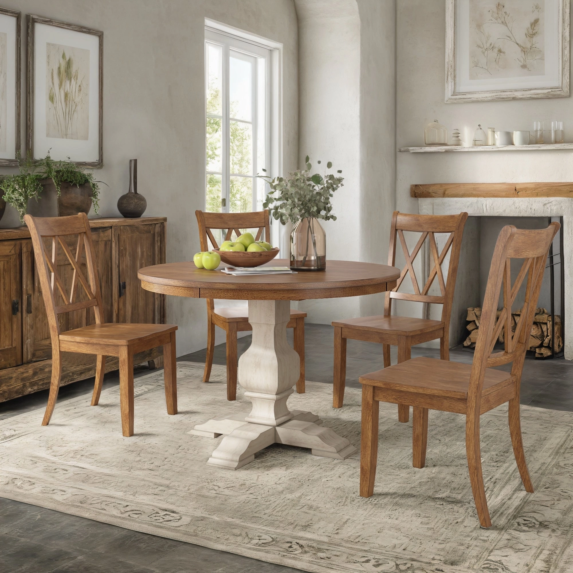 Ronda 45 Round Solid Wood Top Dining Set with X-Back Chairs