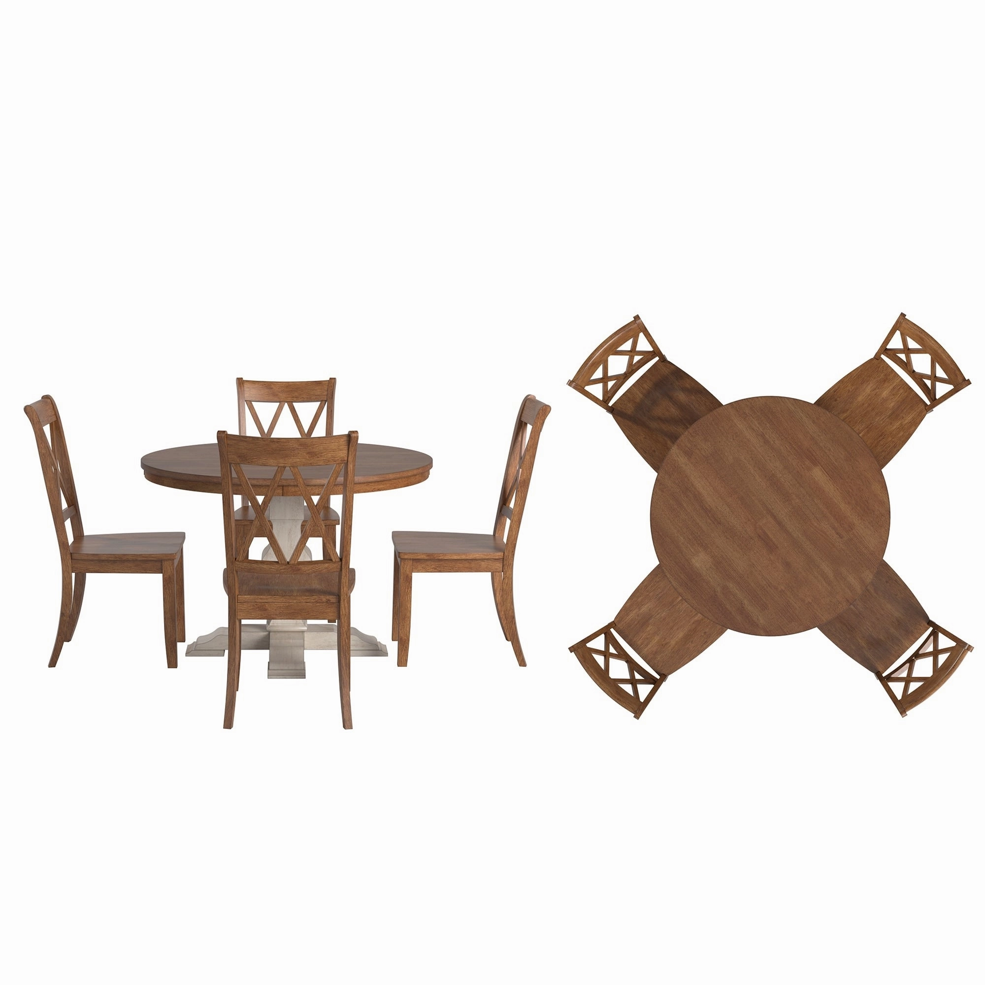 Ronda 45 Round Solid Wood Top Dining Set with X-Back Chairs