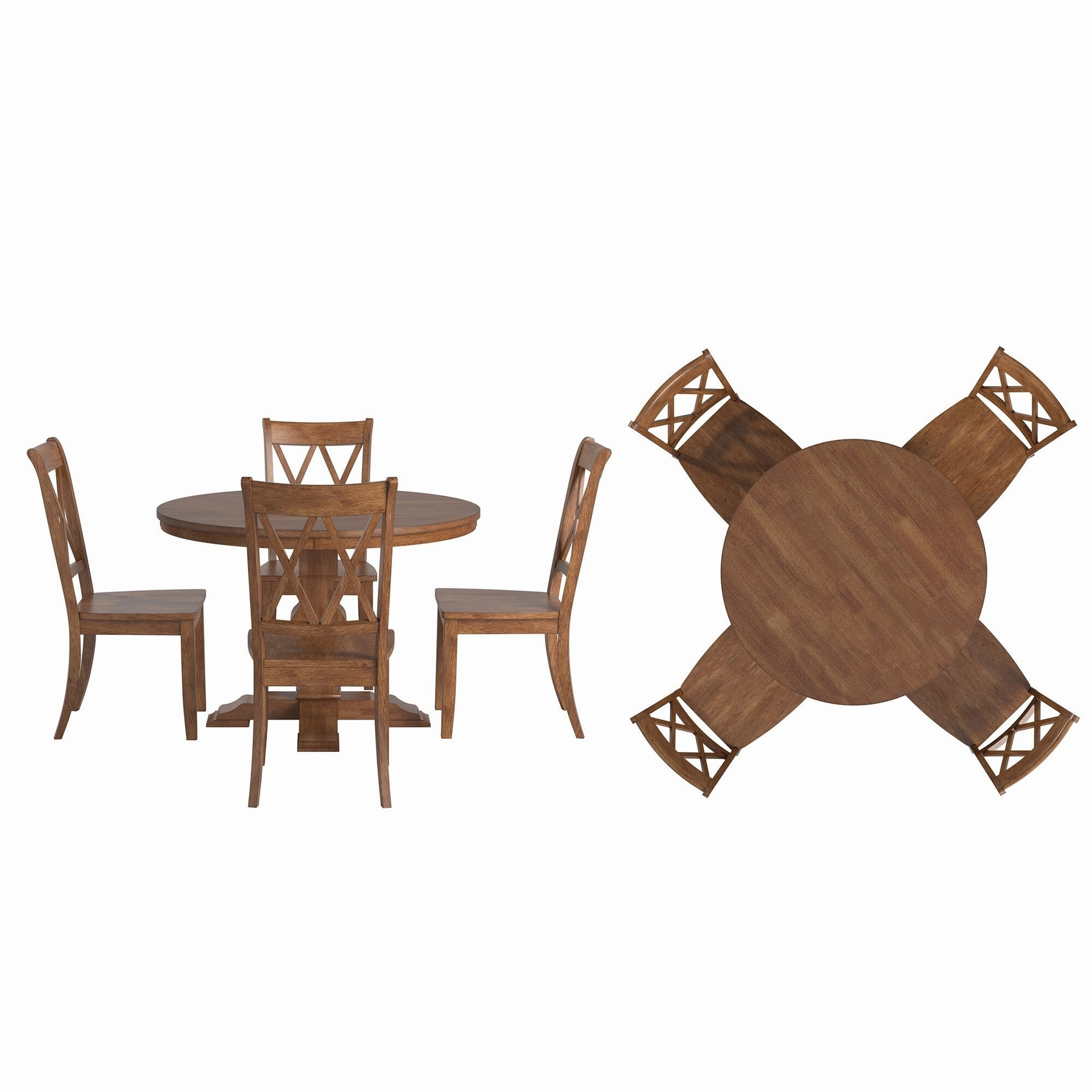 Ronda 45 Round Solid Wood Top Dining Set with X-Back Chairs