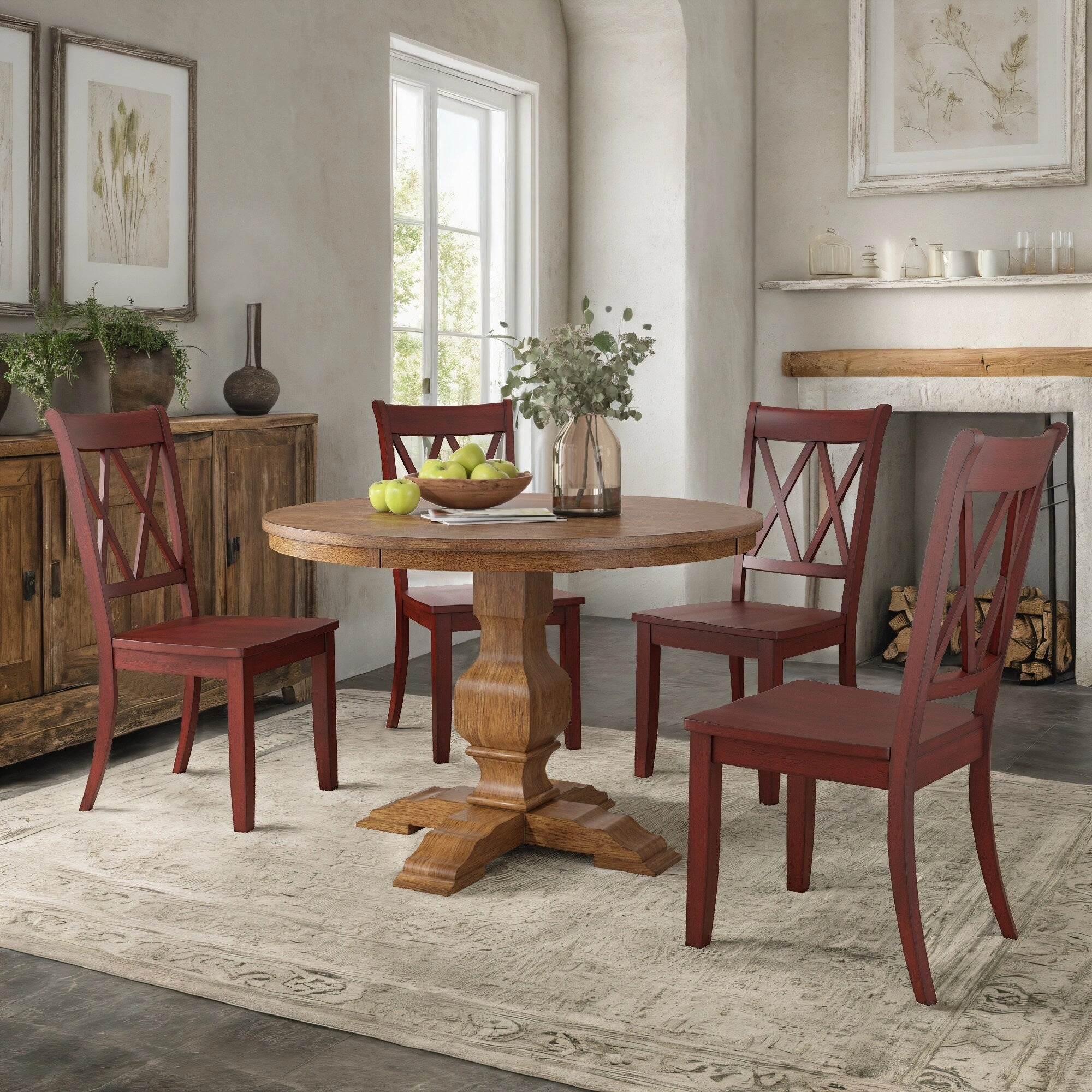 Ronda 45 Round Solid Wood Top Dining Set with X-Back Chairs