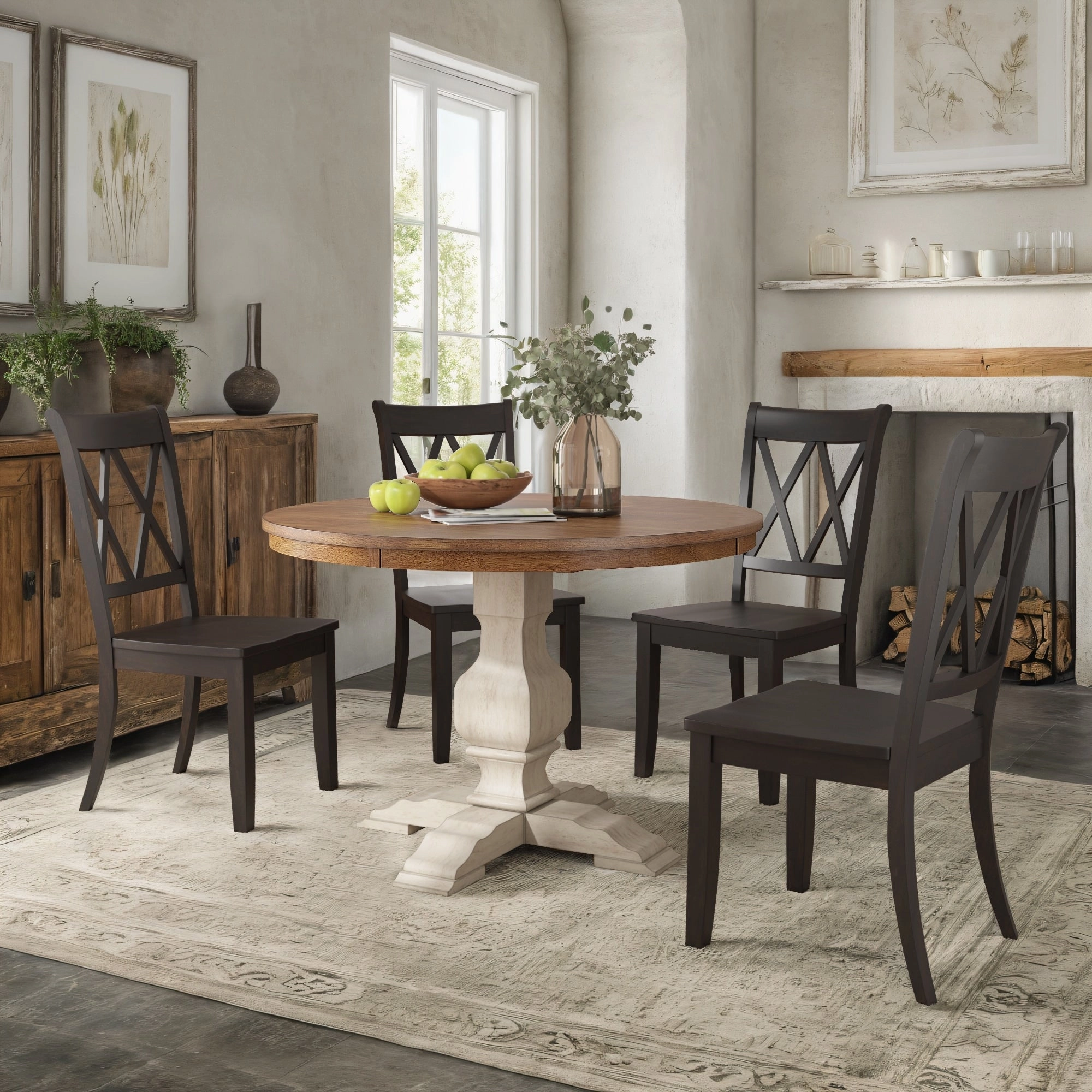 Ronda 45 Round Solid Wood Top Dining Set with X-Back Chairs