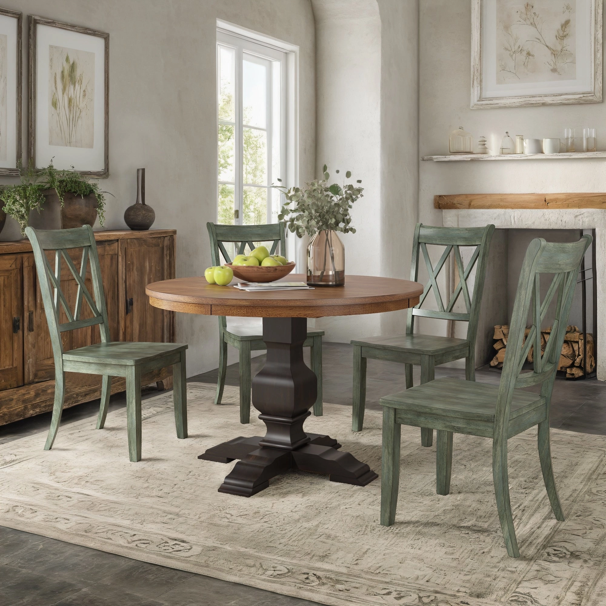 Ronda 45 Round Solid Wood Top Dining Set with X-Back Chairs